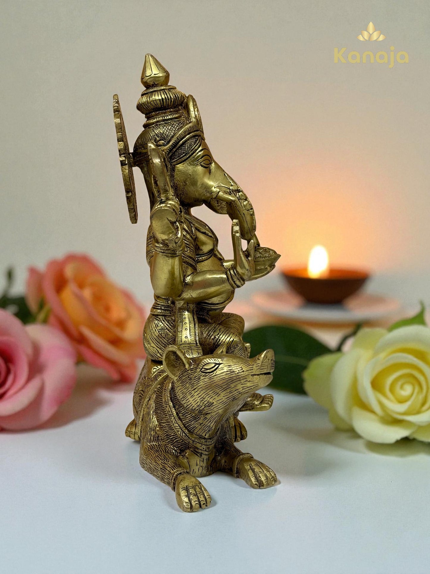 Exquisite Handcrafted Brass Ganesha on Mushika Vahana - Perfect for Ganesh Chaturthi & Home Décor