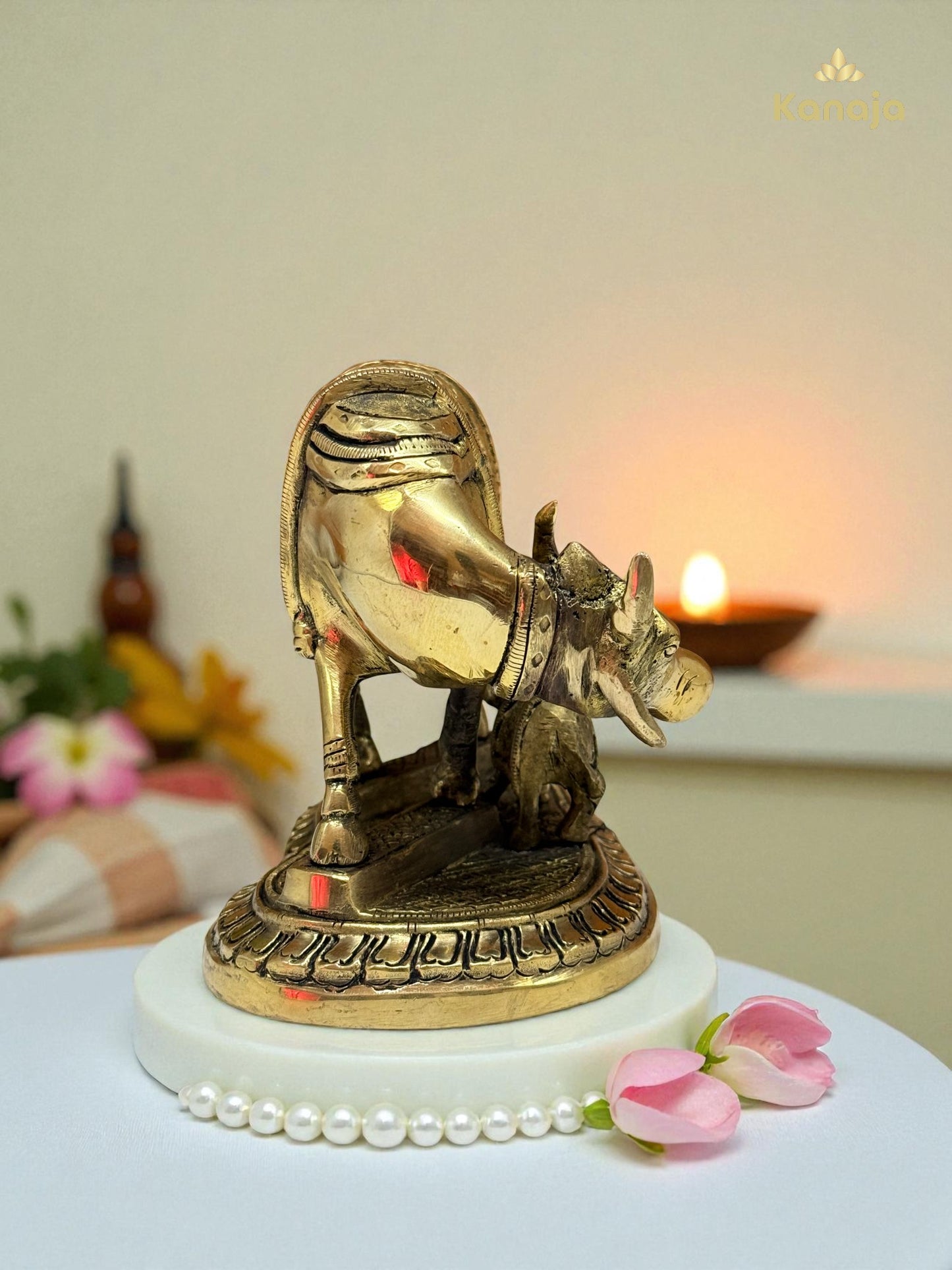 Handcrafted Brass Kamadhenu Cow & Calf Idol