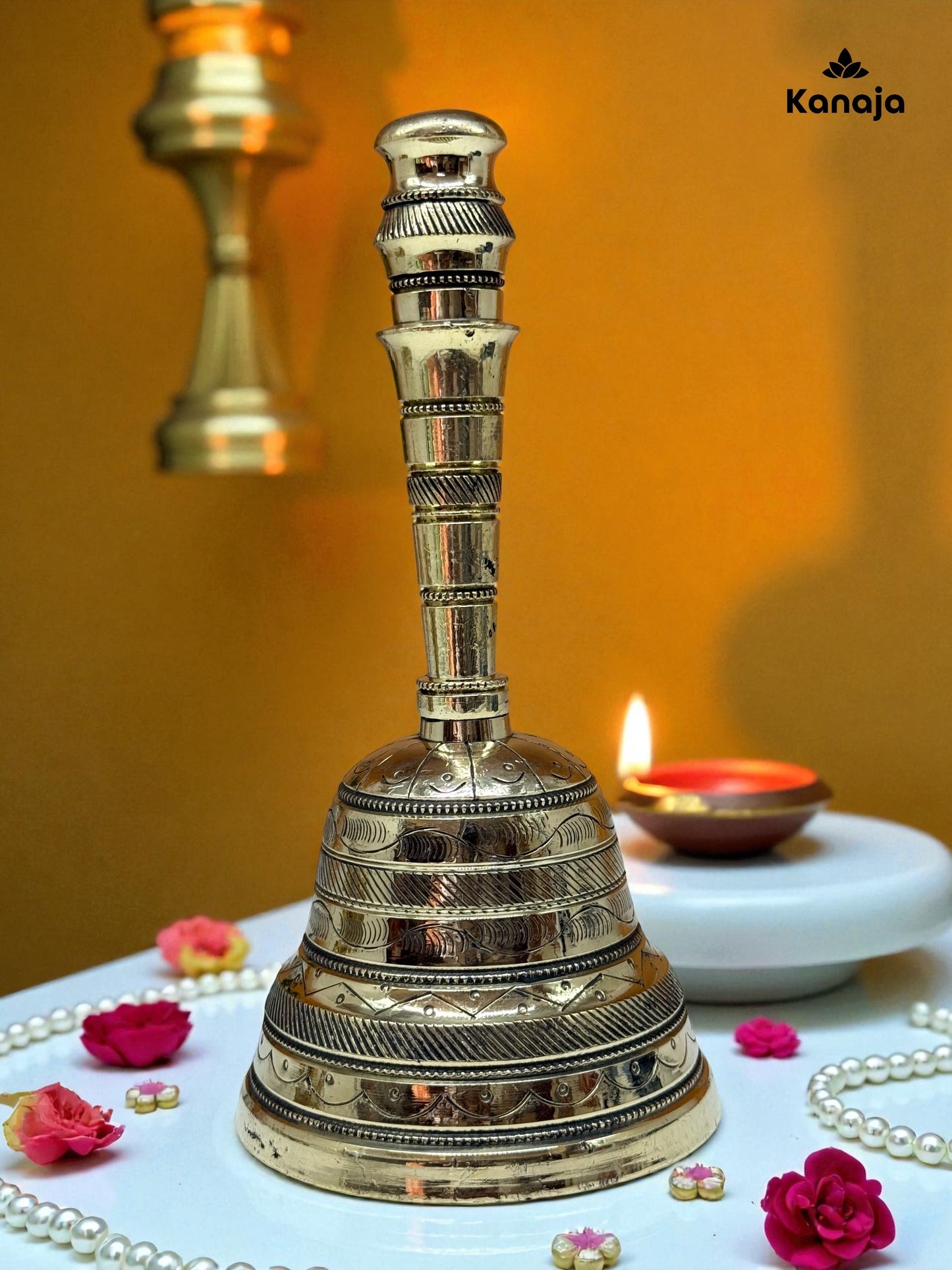 Handcrafted Golden Brass Puja Bell - Sacred Sound & Elegant Decor