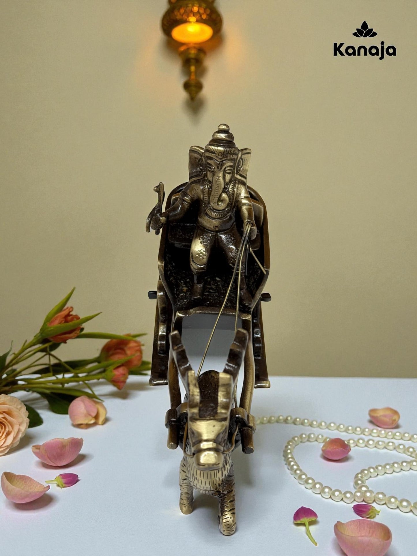 Vintage Brass Reindeer Sleigh with Deity Figurine - A Unique Blend of Festivity and Spirituality