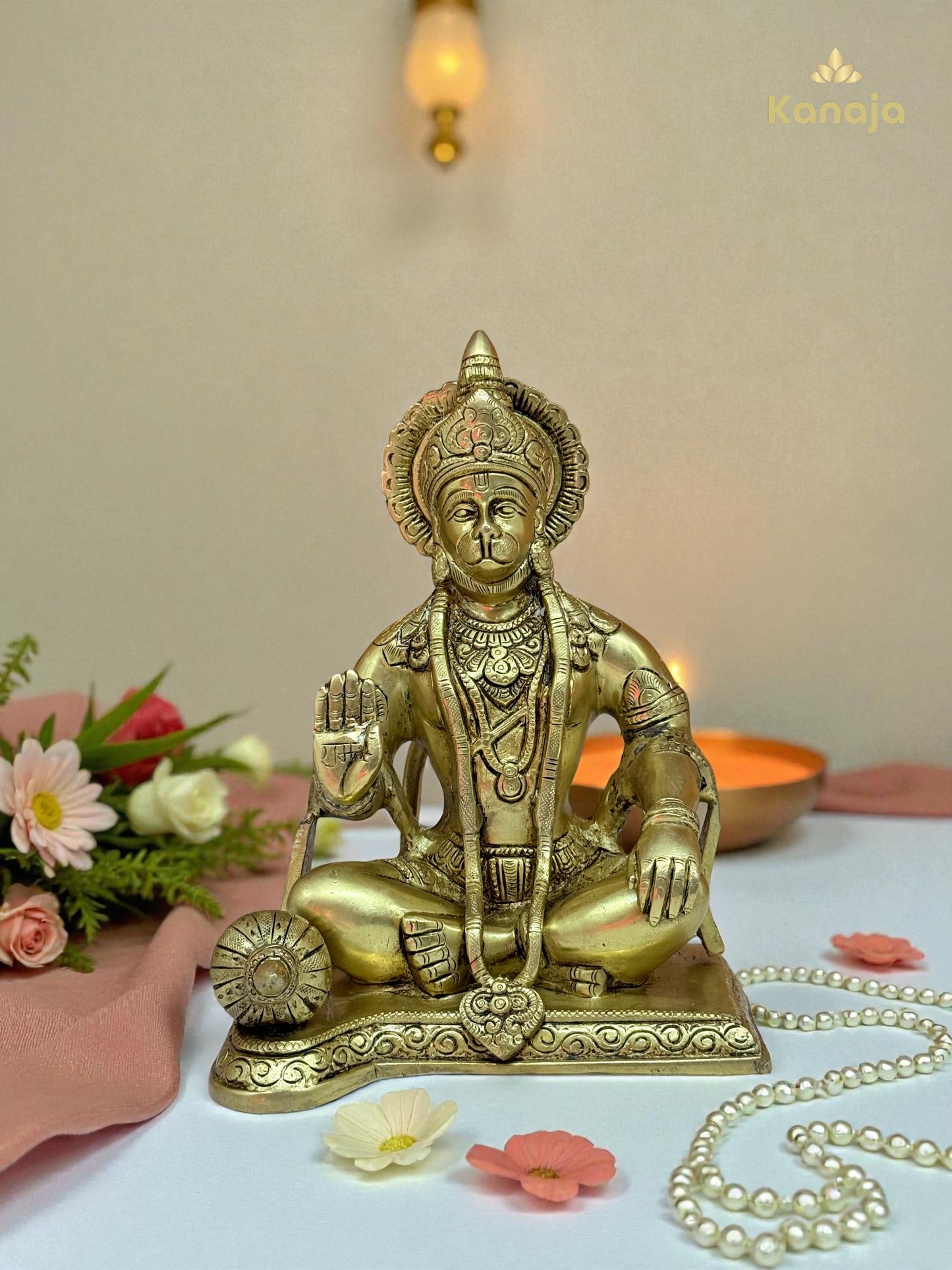 Handcrafted Meditating Hanuman Murti in Brass - For Devotion, Strength & Protection