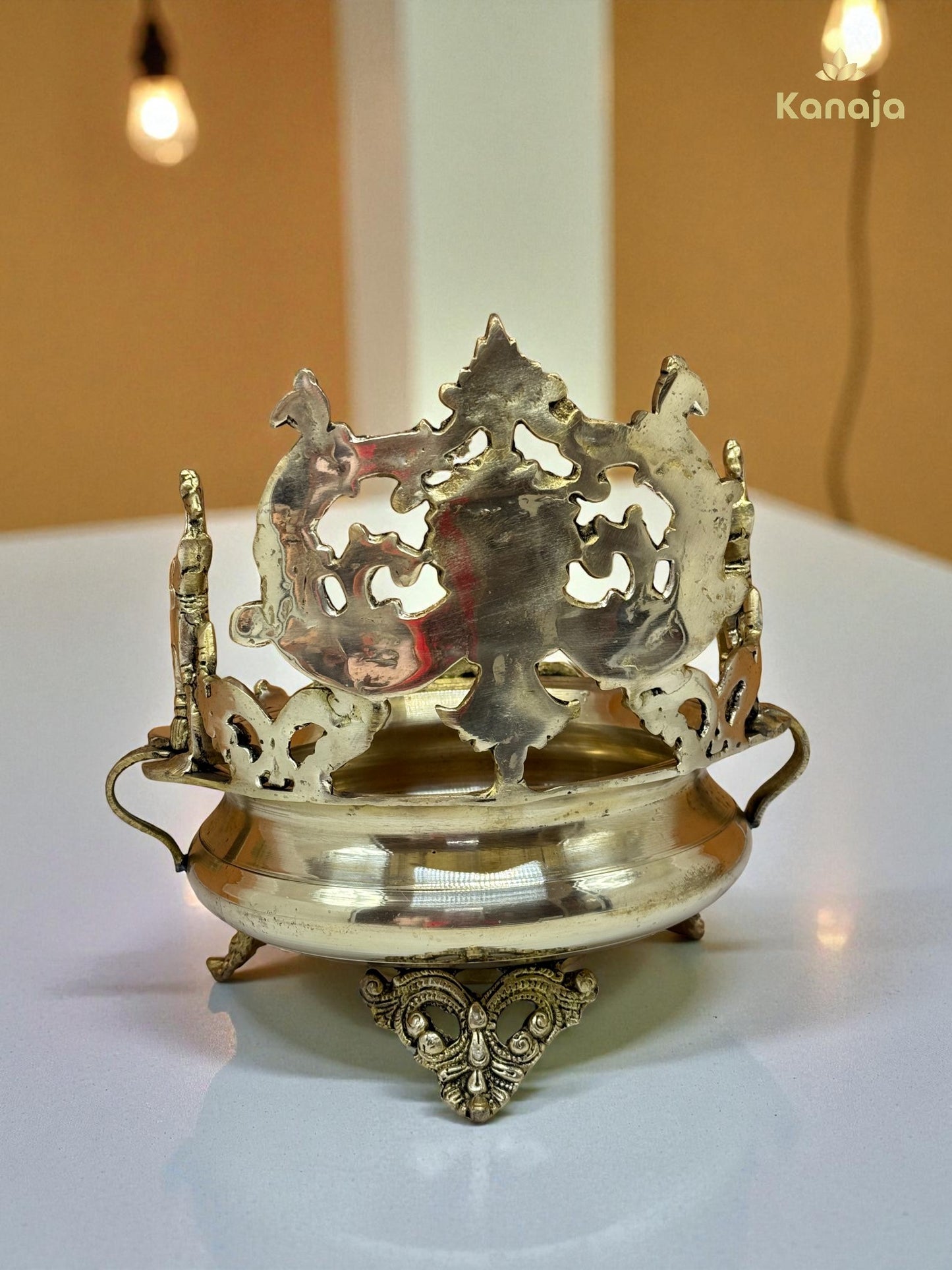 Handcrafted Brass Pooja Incense Burner / Urli with Decorative Stand
