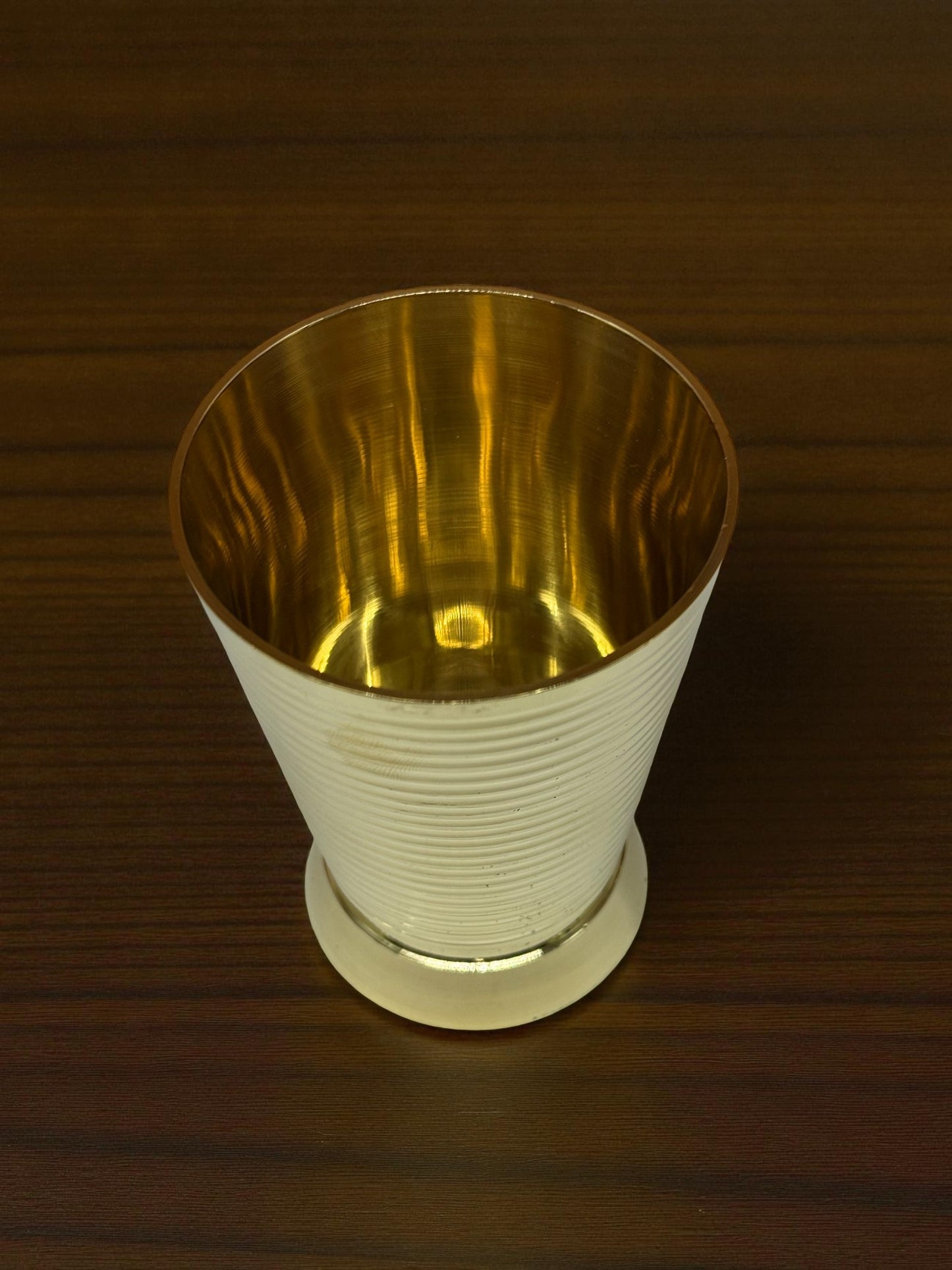 Golden Ribbed Brass Tumbler – Handcrafted | Premium Brass | Elegant Ribbed Finish