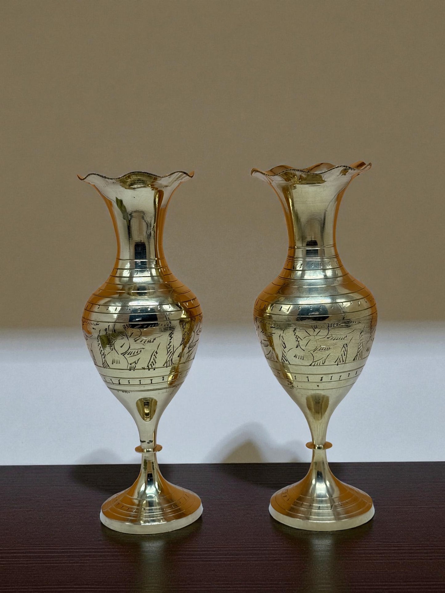 Hand-Etched Brass Bud Vases – Classic Decorative Pair (Set of 2)