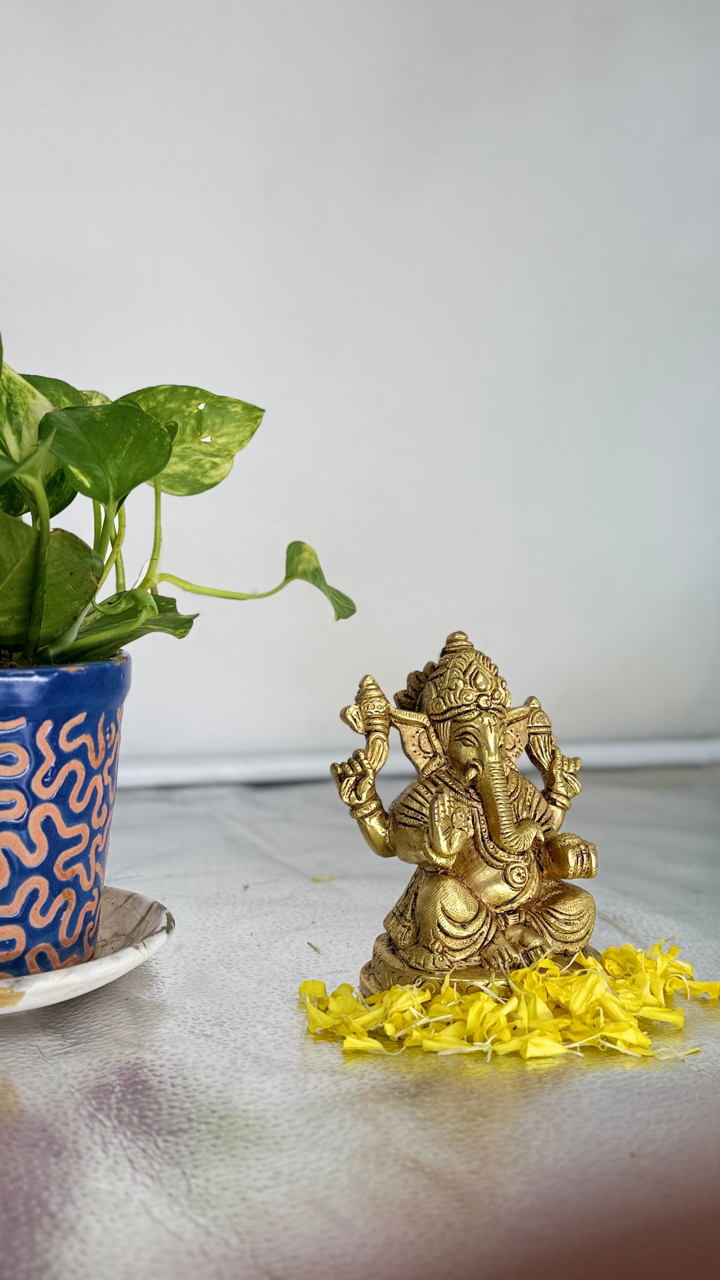 Charming Brass Seated Ganesha Idol - Symbol of Wisdom and Good Fortune
