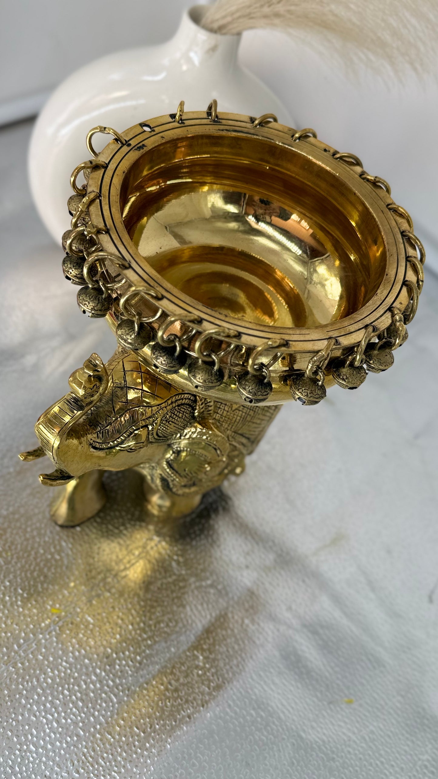 Handcrafted Brass Elephant Urli Bowl - Decorative Centerpiece