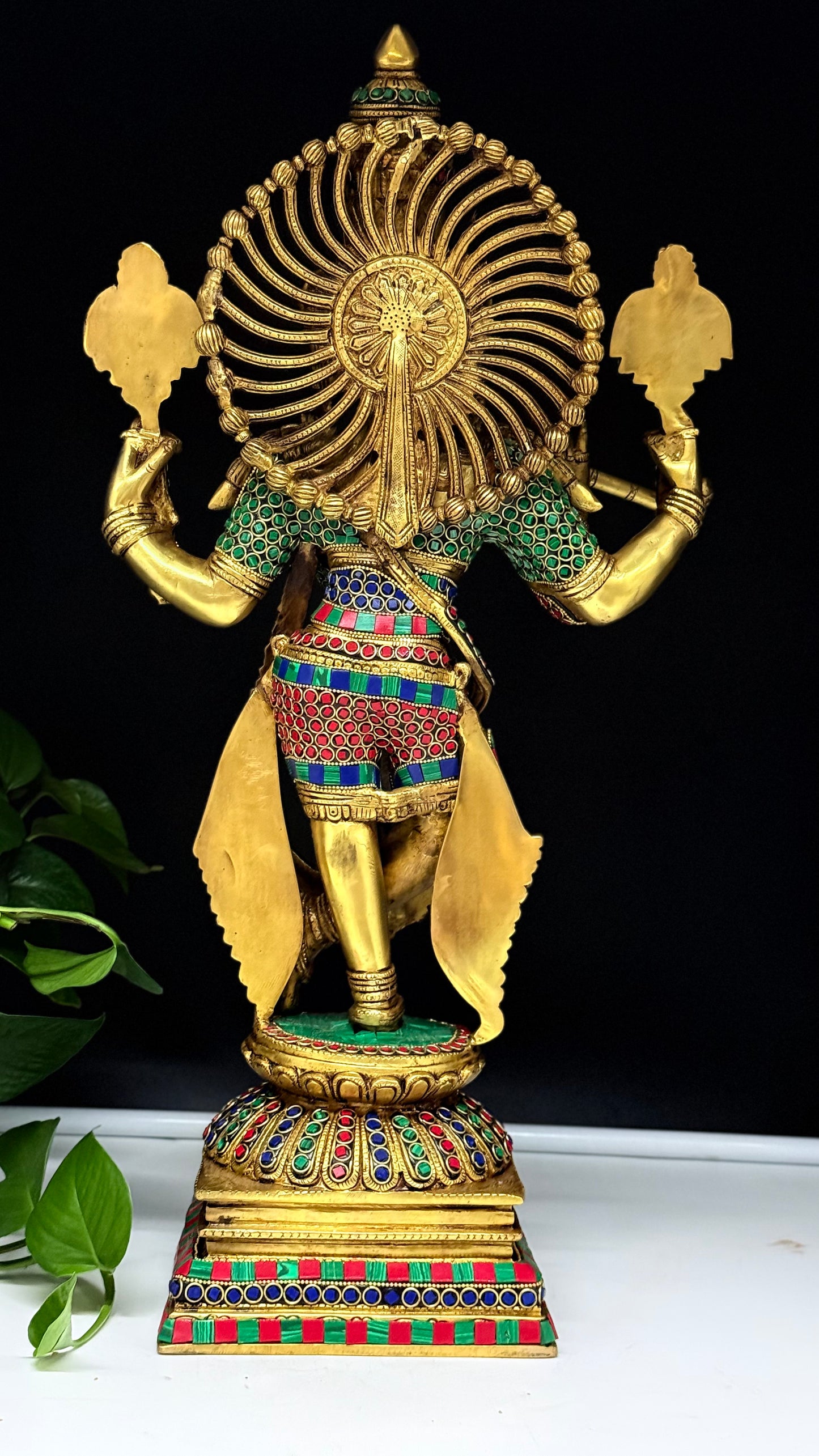 Exquisite Brass Lord Krishna Idol with Stone Work – Handcrafted Flute Krishna