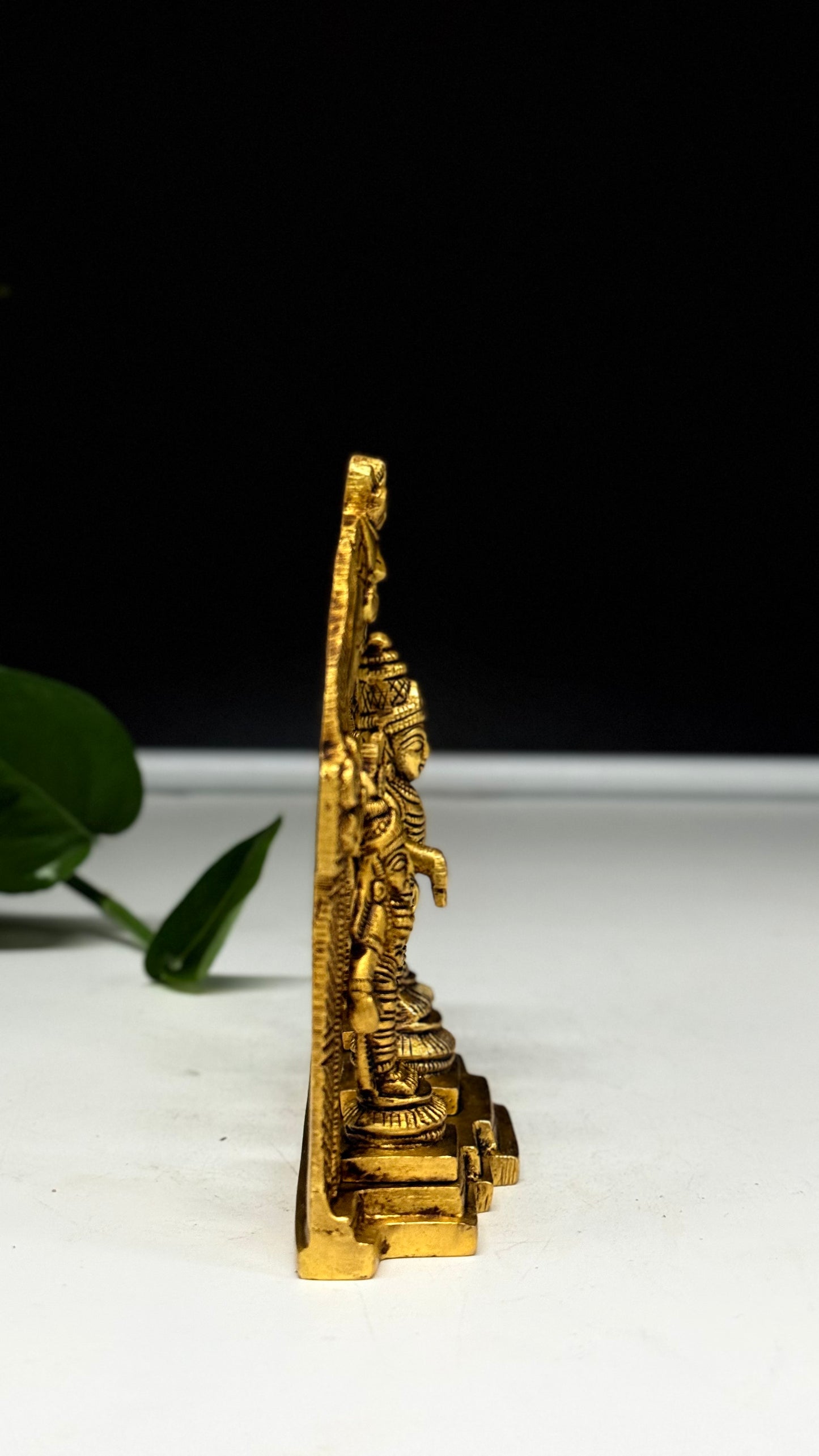 Brass Lord Venkateswara with Sridevi and Bhudevi under a Divine Arch