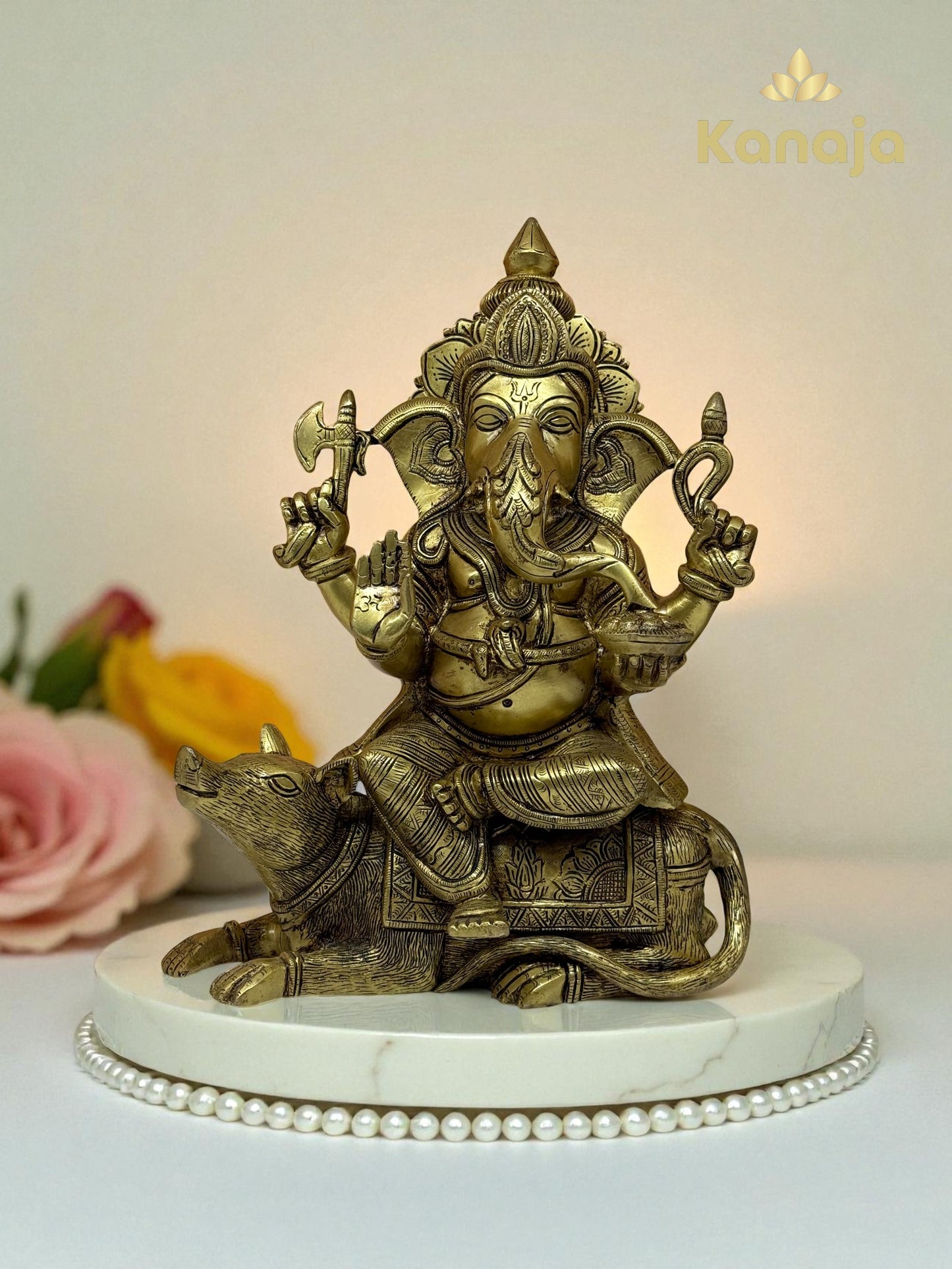 Exquisite Handcrafted Brass Ganesha on Mushika Vahana - Perfect for Ganesh Chaturthi & Home Décor