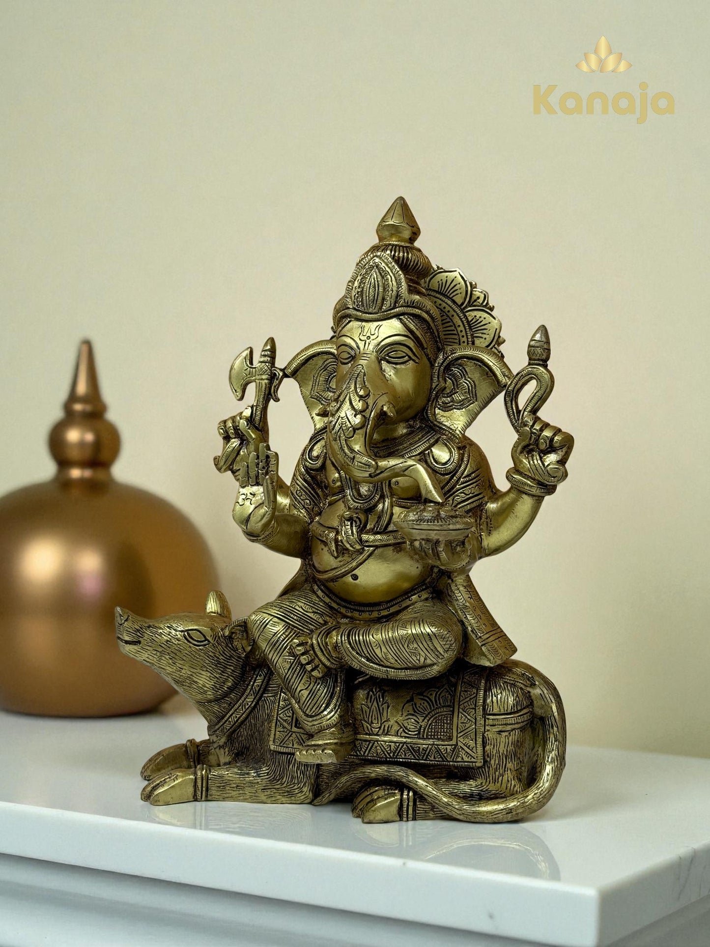 Exquisite Handcrafted Brass Ganesha on Mushika Vahana - Perfect for Ganesh Chaturthi & Home Décor