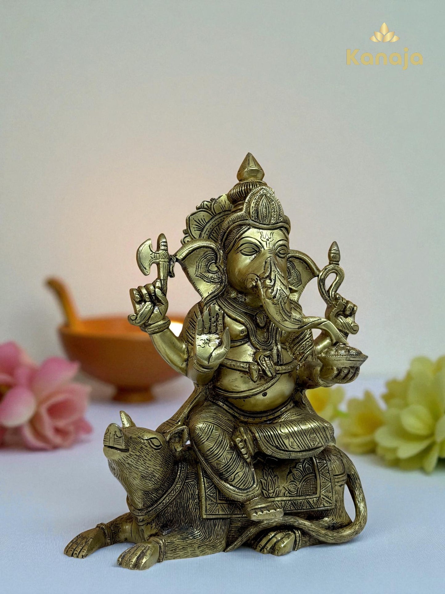 Exquisite Handcrafted Brass Ganesha on Mushika Vahana - Perfect for Ganesh Chaturthi & Home Décor