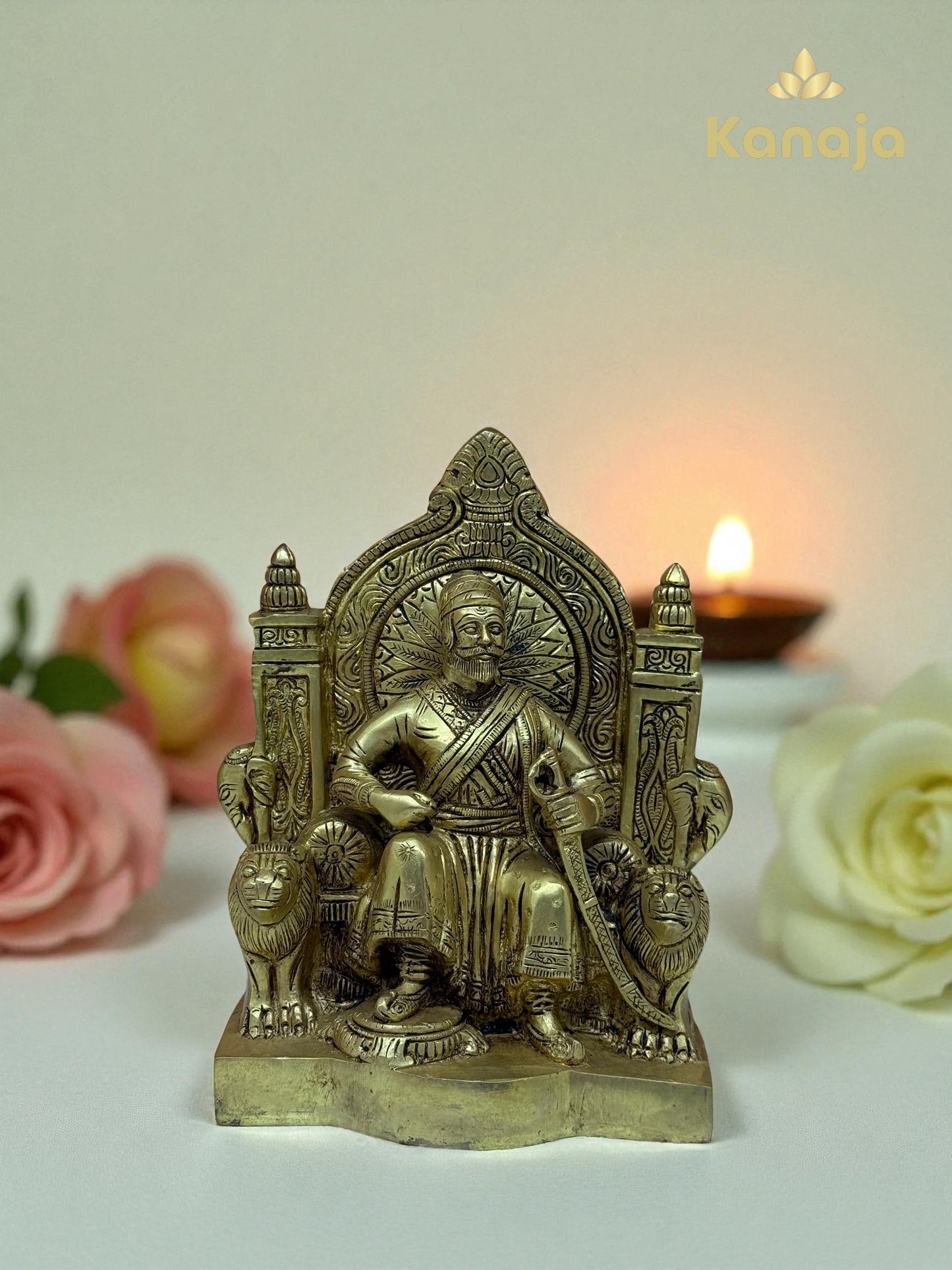 Majestic Brass Chhatrapati Shivaji Maharaj on Sinhasan (Lion Throne) Statue