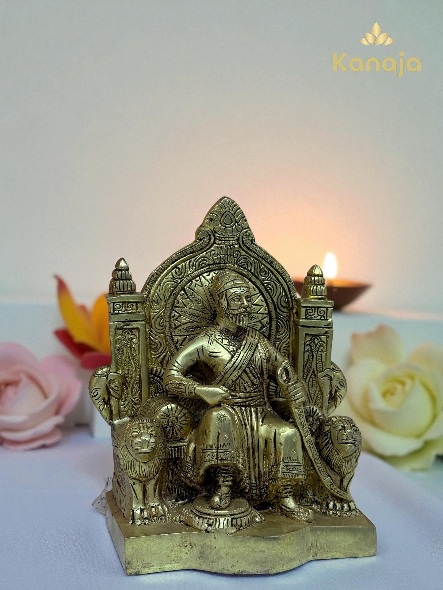 Majestic Brass Chhatrapati Shivaji Maharaj on Sinhasan (Lion Throne) Statue