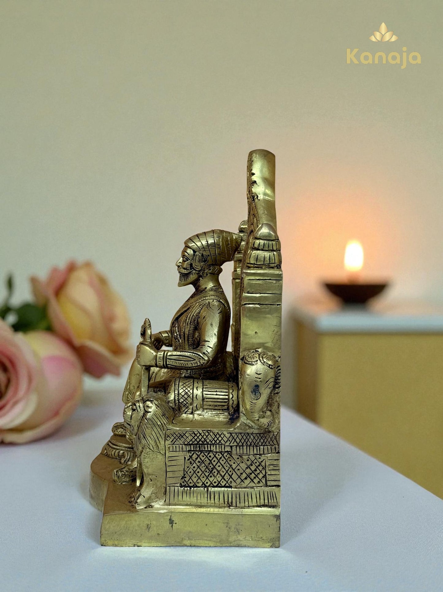 Majestic Brass Chhatrapati Shivaji Maharaj on Sinhasan (Lion Throne) Statue