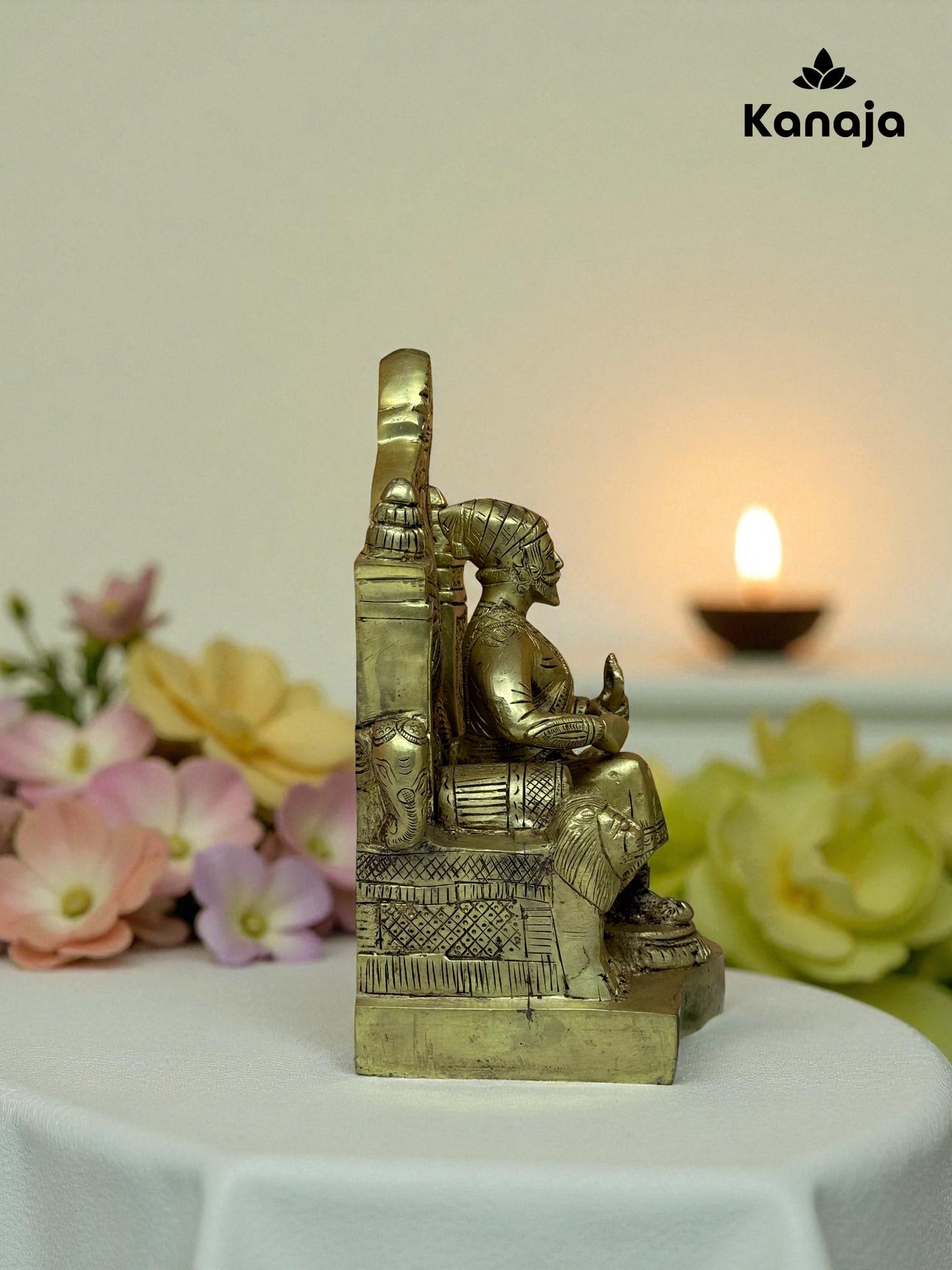 Majestic Brass Chhatrapati Shivaji Maharaj on Sinhasan (Lion Throne) Statue
