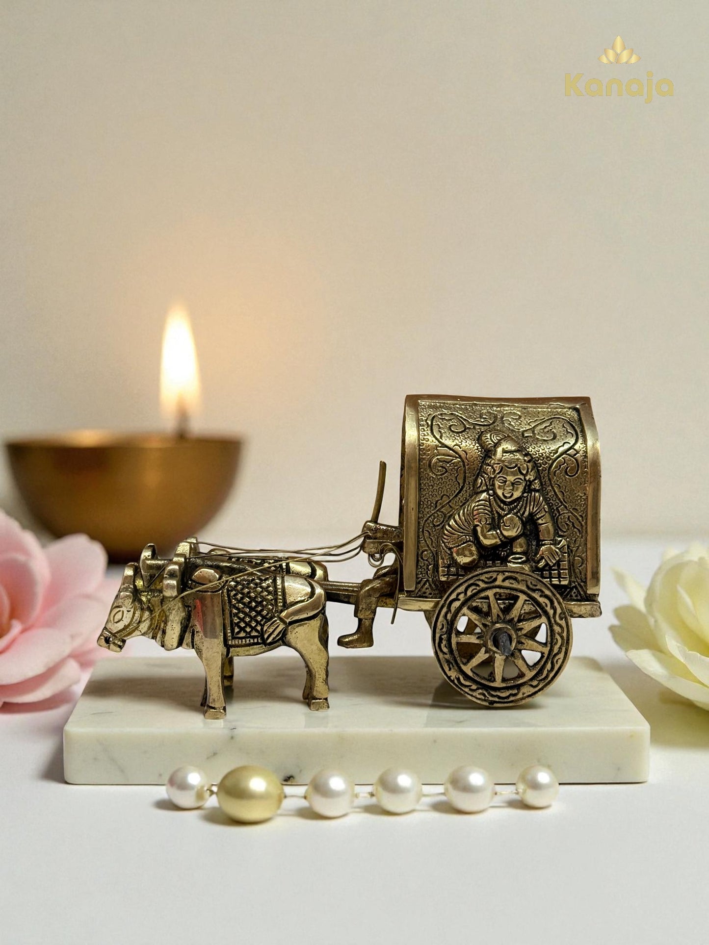 Handcrafted Brass Indian Bullock Cart Miniature - Unique Home Decor Gift