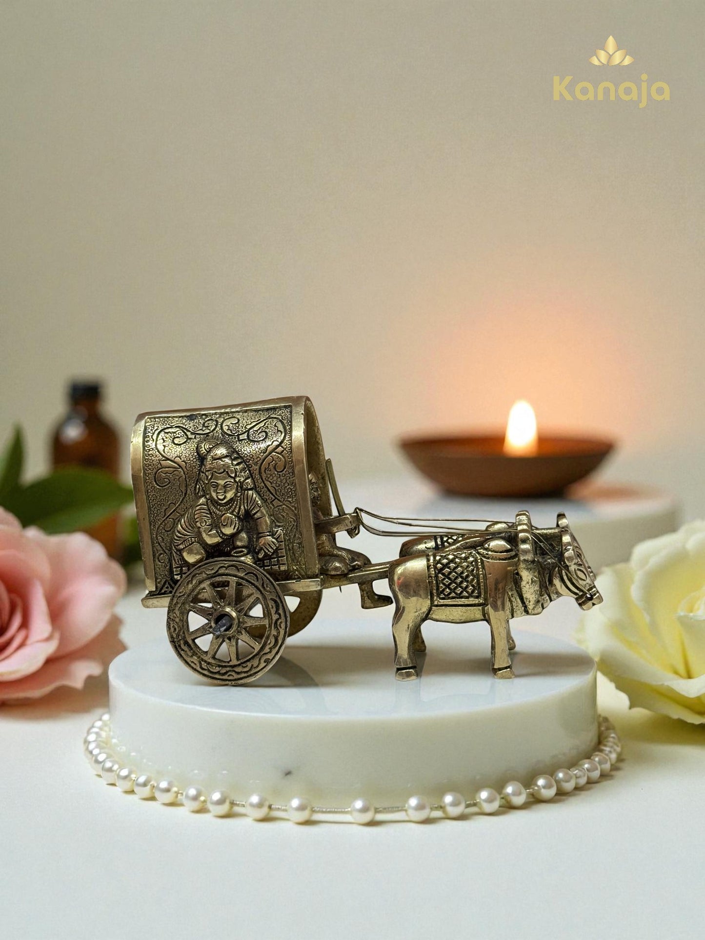 Handcrafted Brass Indian Bullock Cart Miniature - Unique Home Decor Gift