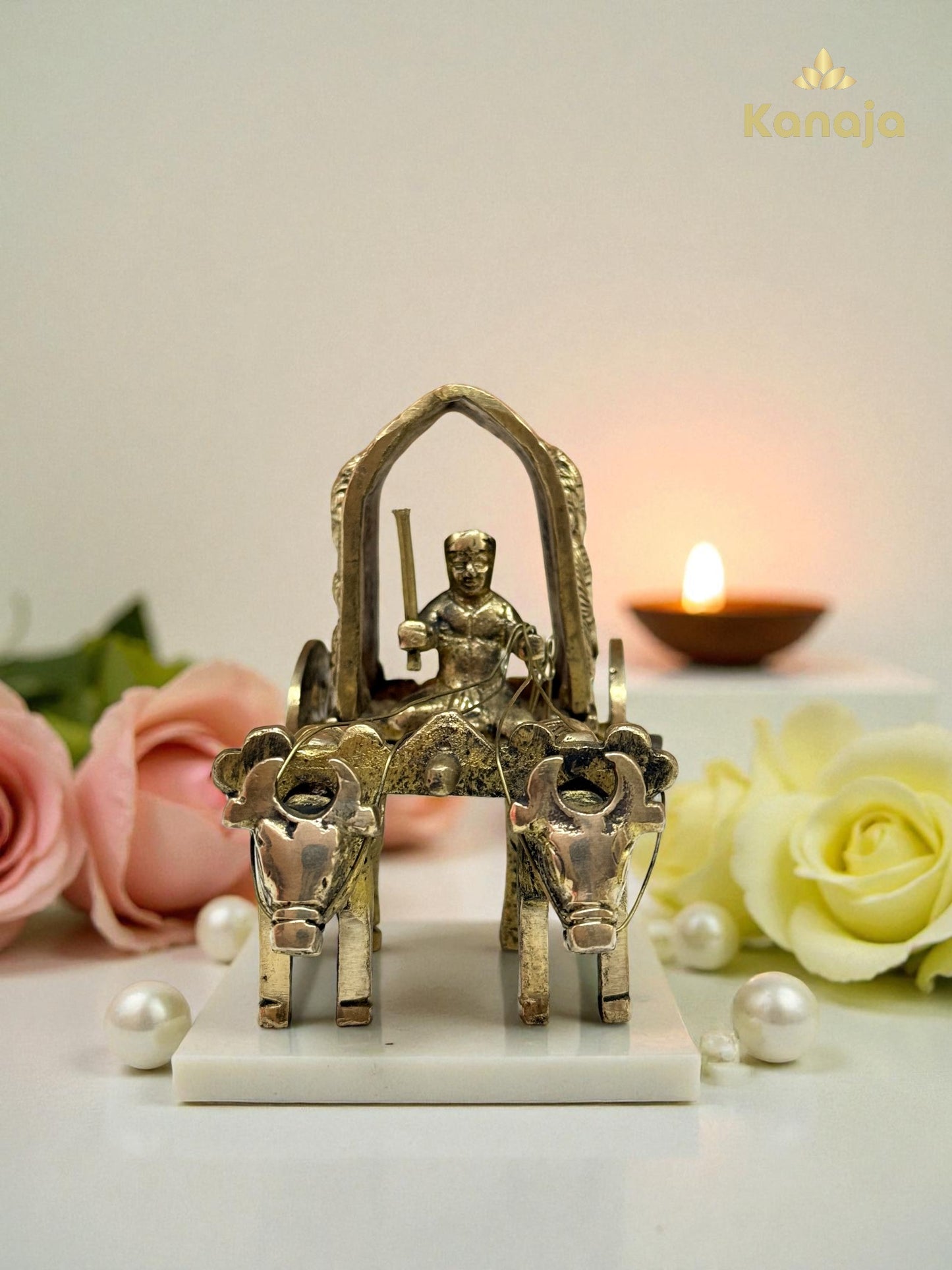 Handcrafted Brass Indian Bullock Cart Miniature - Unique Home Decor Gift