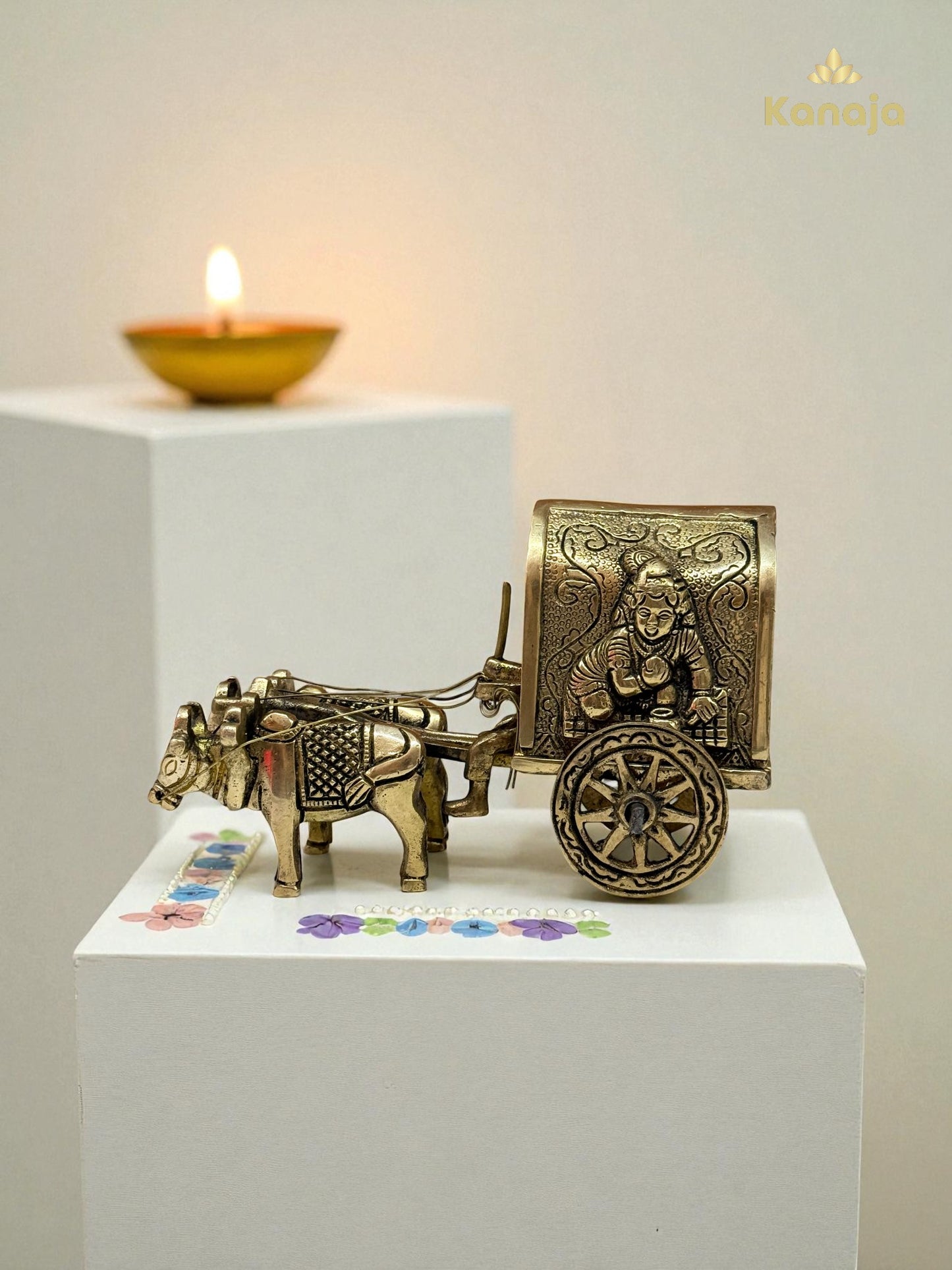 Handcrafted Brass Indian Bullock Cart Miniature - Unique Home Decor Gift