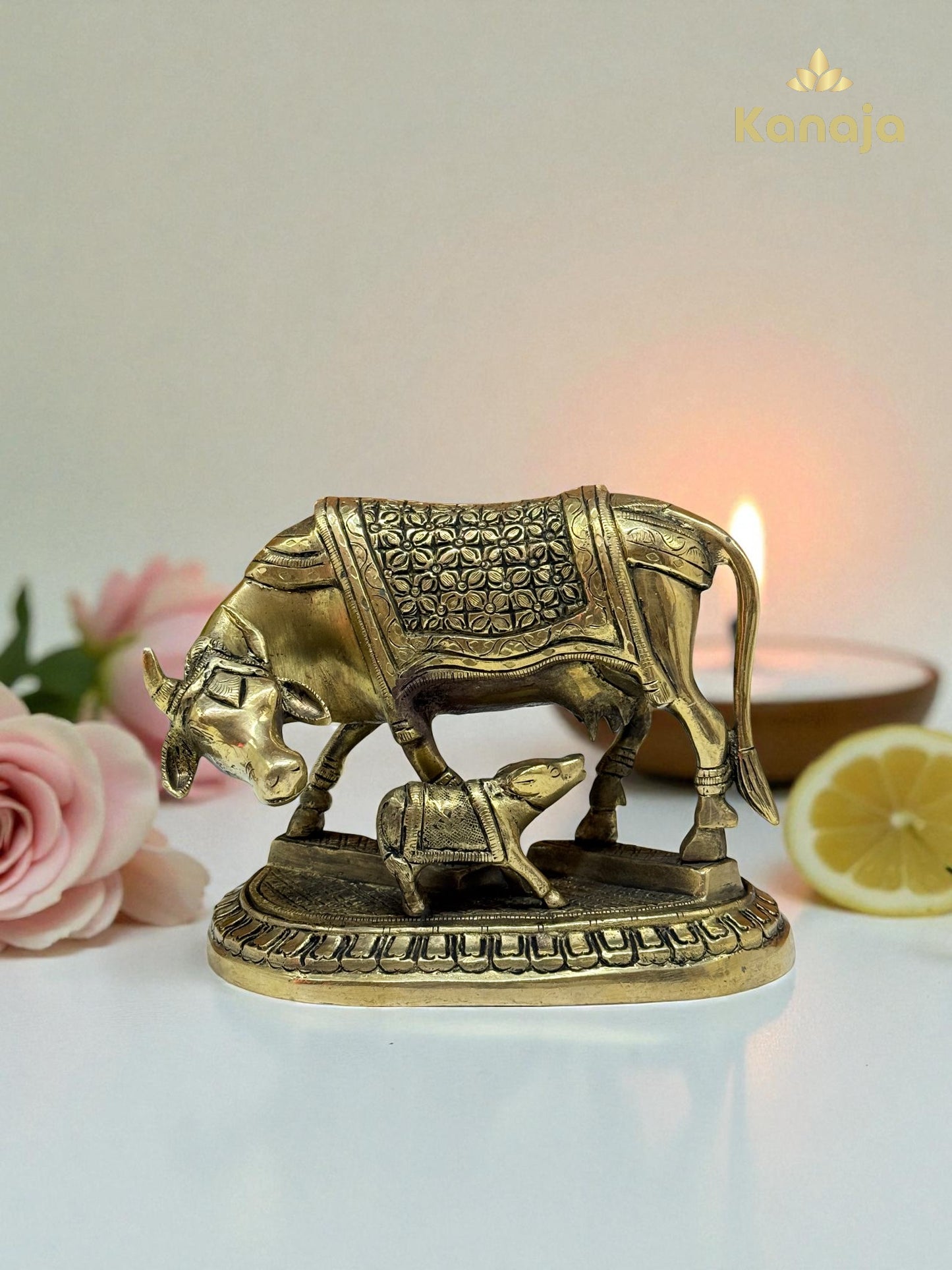Handcrafted Brass Kamadhenu Cow & Calf Idol