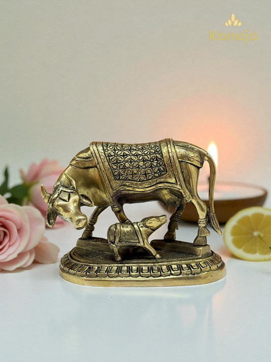 Handcrafted Brass Kamadhenu Cow & Calf Idol