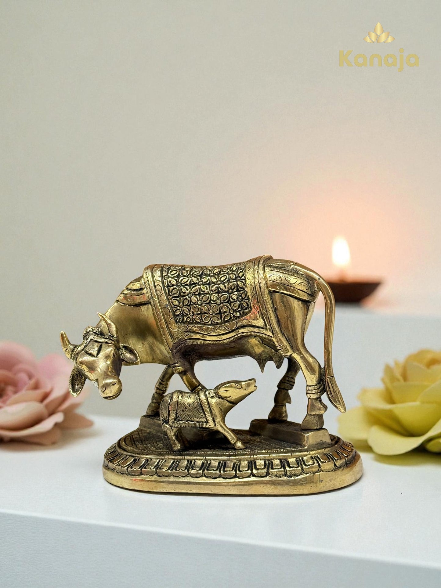 Handcrafted Brass Kamadhenu Cow & Calf Idol