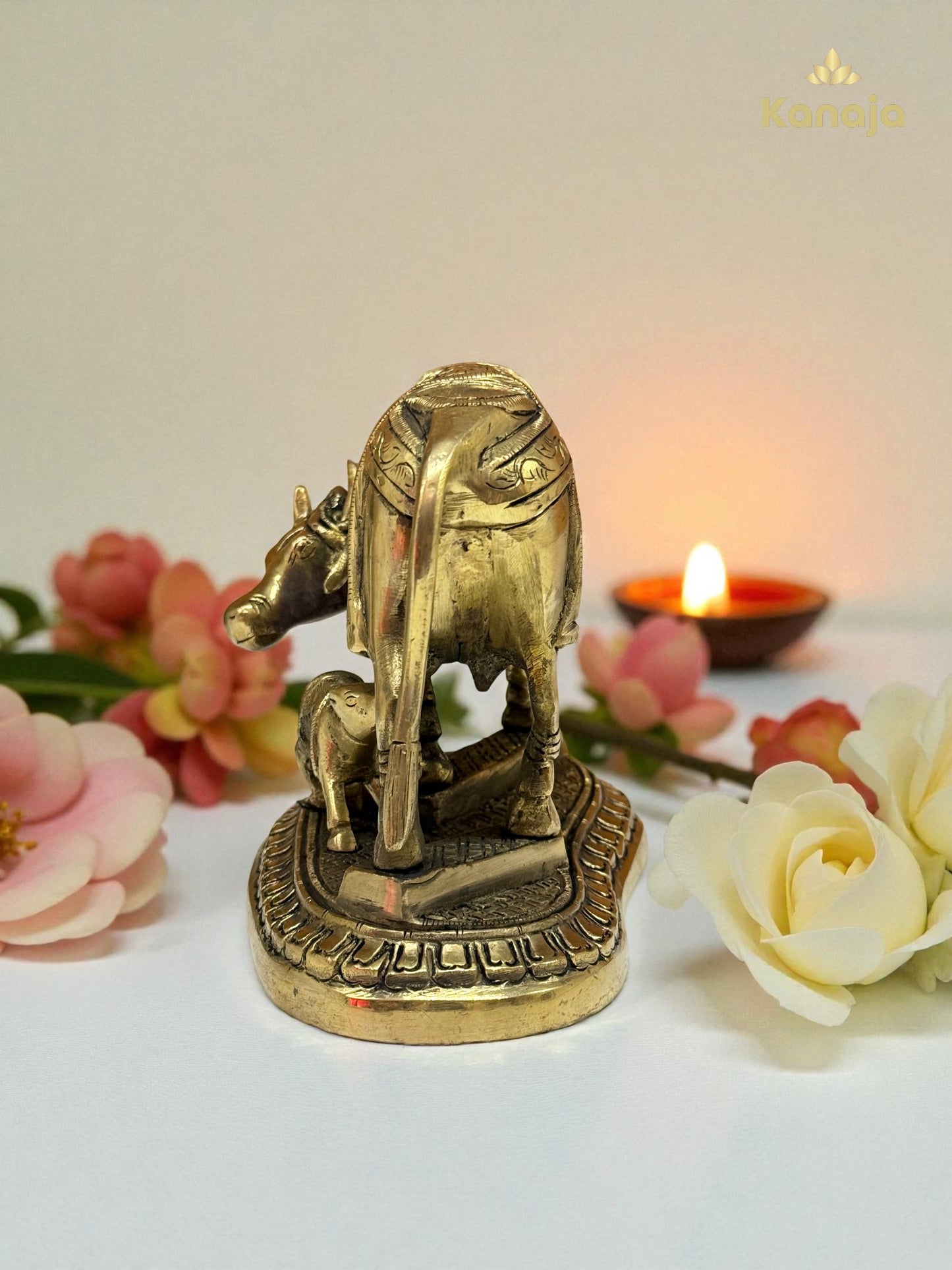 Handcrafted Brass Kamadhenu Cow & Calf Idol