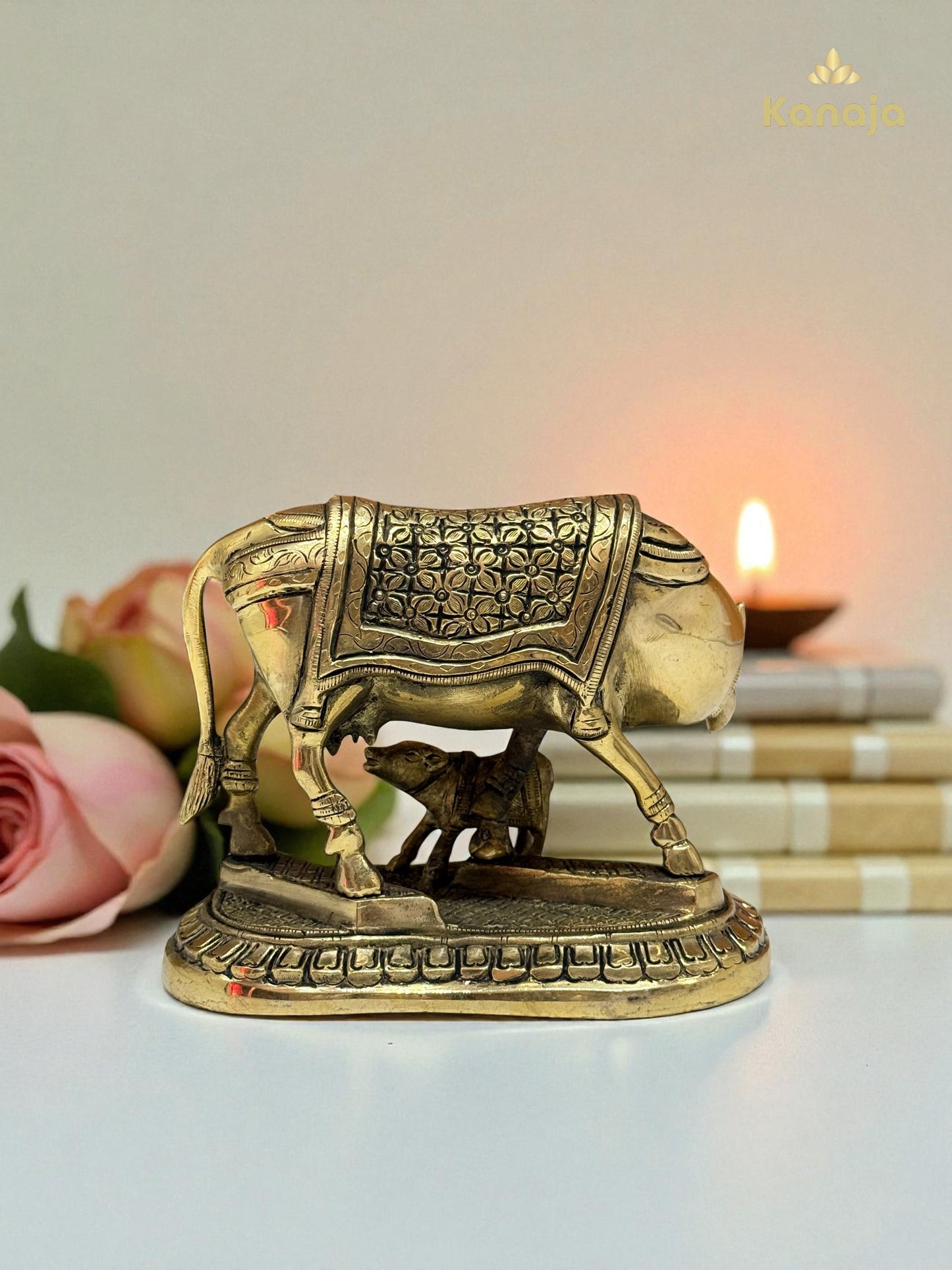 Handcrafted Brass Kamadhenu Cow & Calf Idol