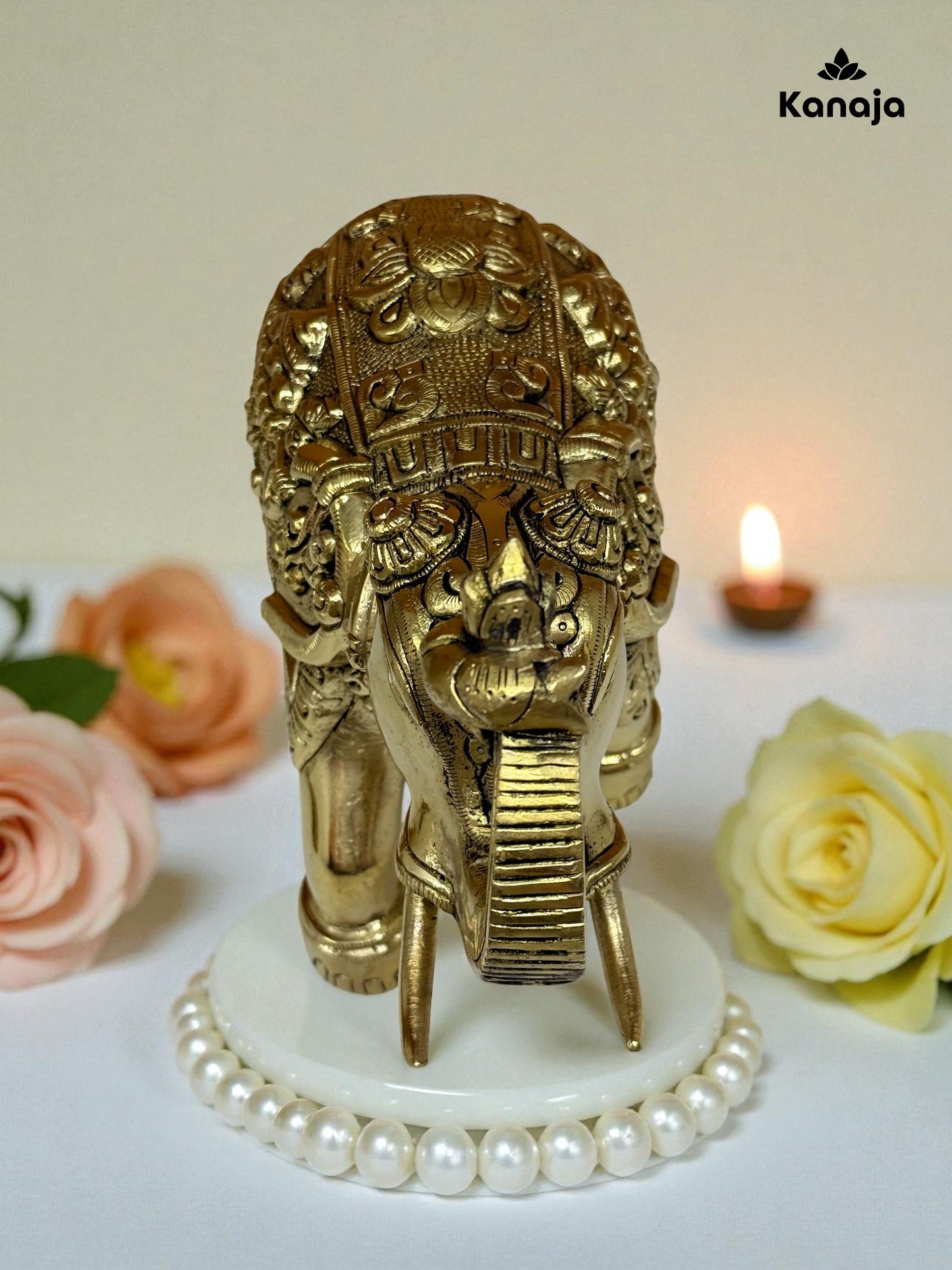 Majestic Golden Elephant with Embossed Details – A Symbol of Wisdom, Strength & Prosperity