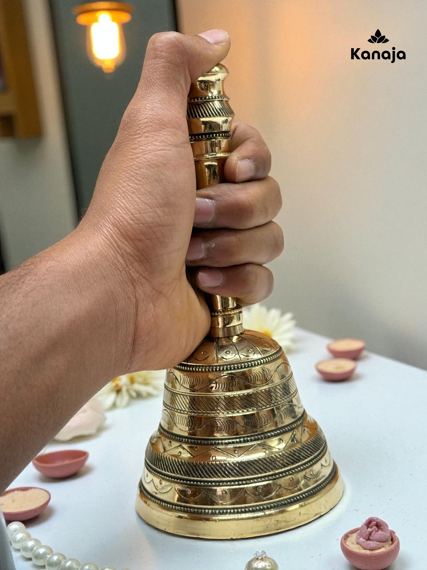Handcrafted Golden Brass Puja Bell - Sacred Sound & Elegant Decor