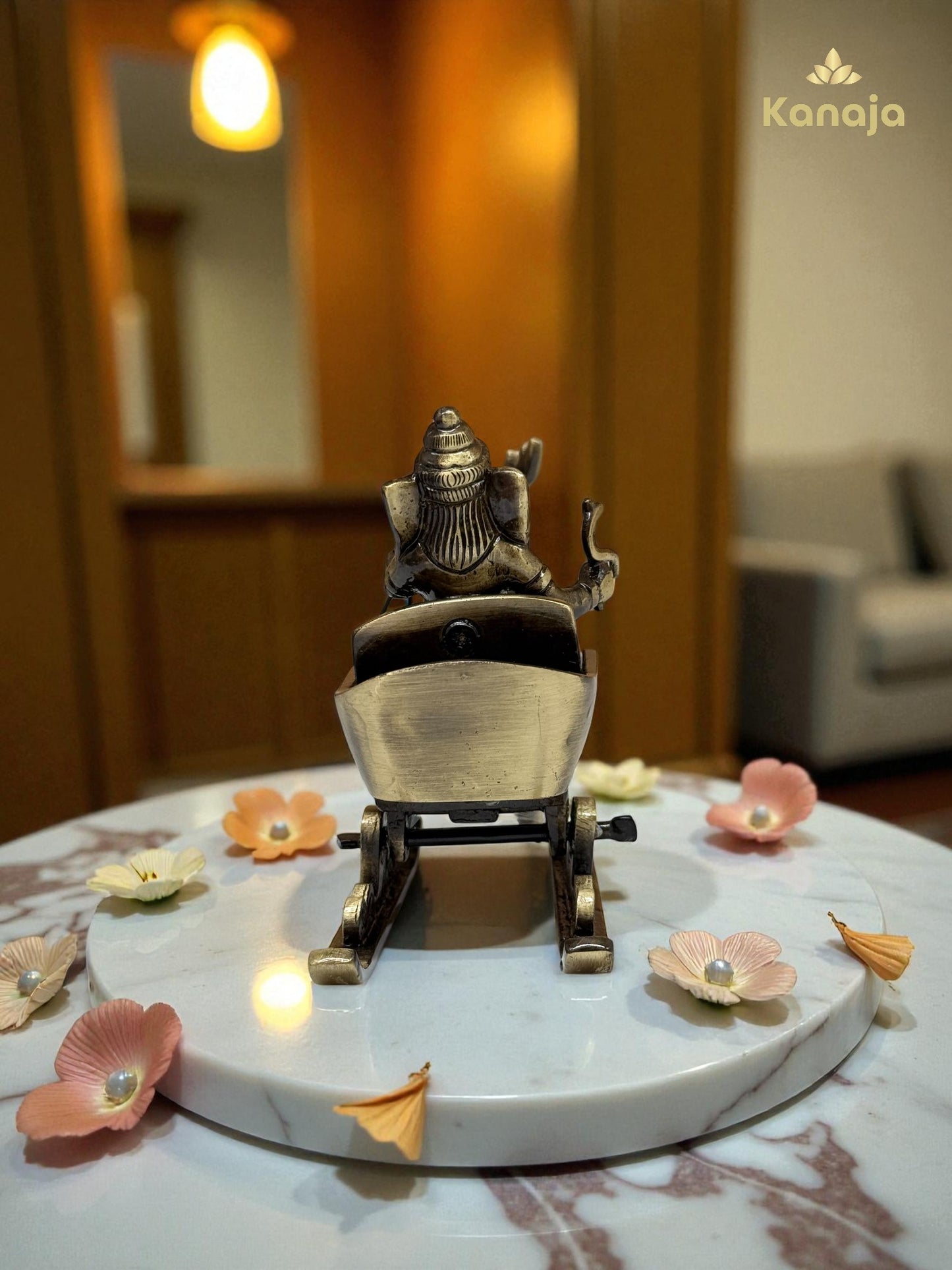 Vintage Brass Reindeer Sleigh with Deity Figurine - A Unique Blend of Festivity and Spirituality