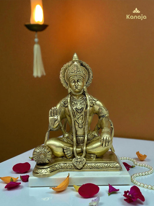 Handcrafted Meditating Hanuman Murti in Brass - For Devotion, Strength & Protection
