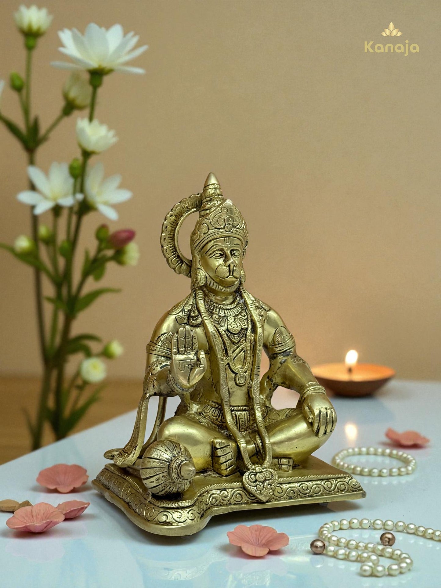 Handcrafted Meditating Hanuman Murti in Brass - For Devotion, Strength & Protection