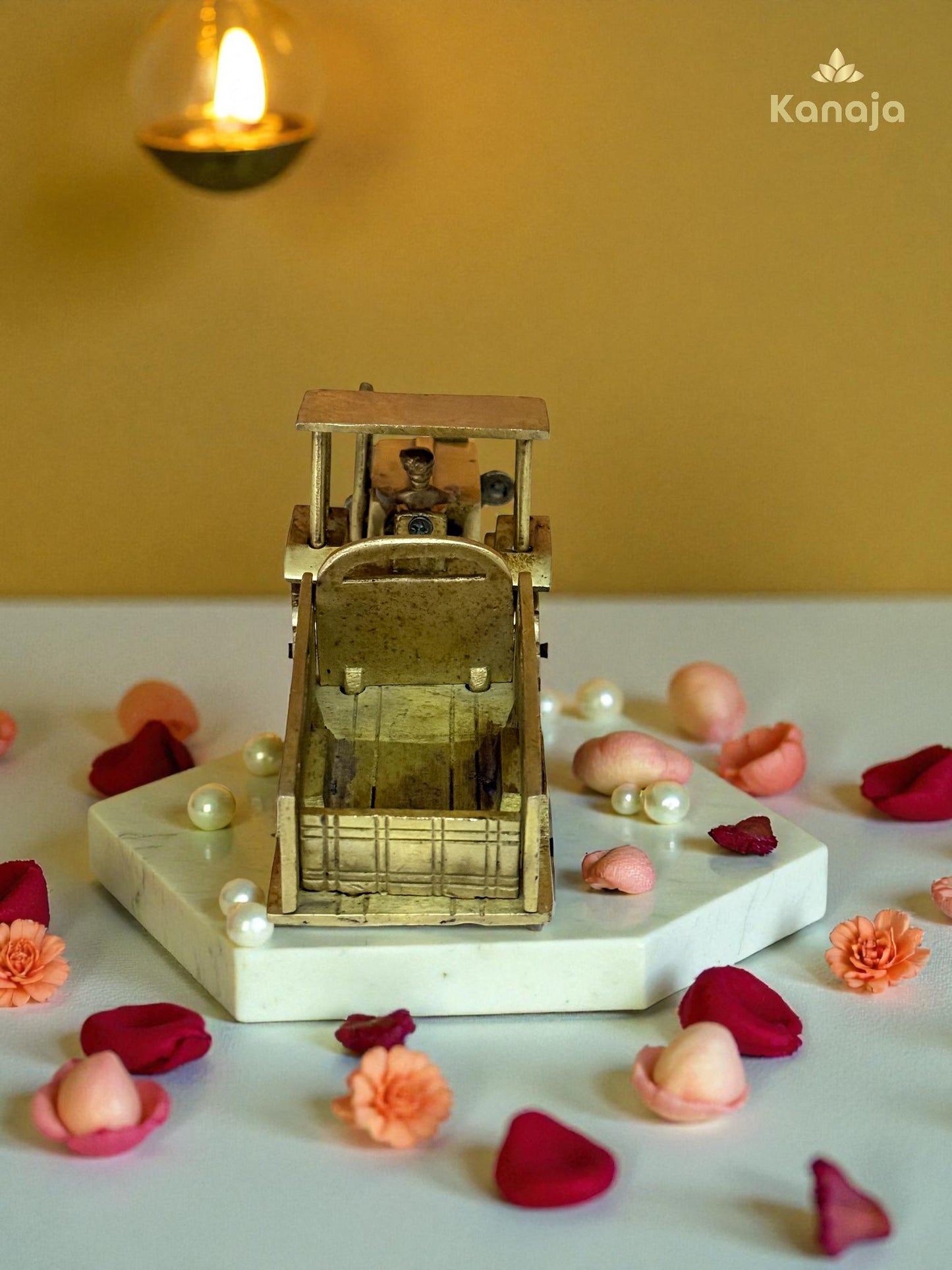 Vintage Golden Tractor with Trailer Figurine - A Nod to Agricultural Heritage