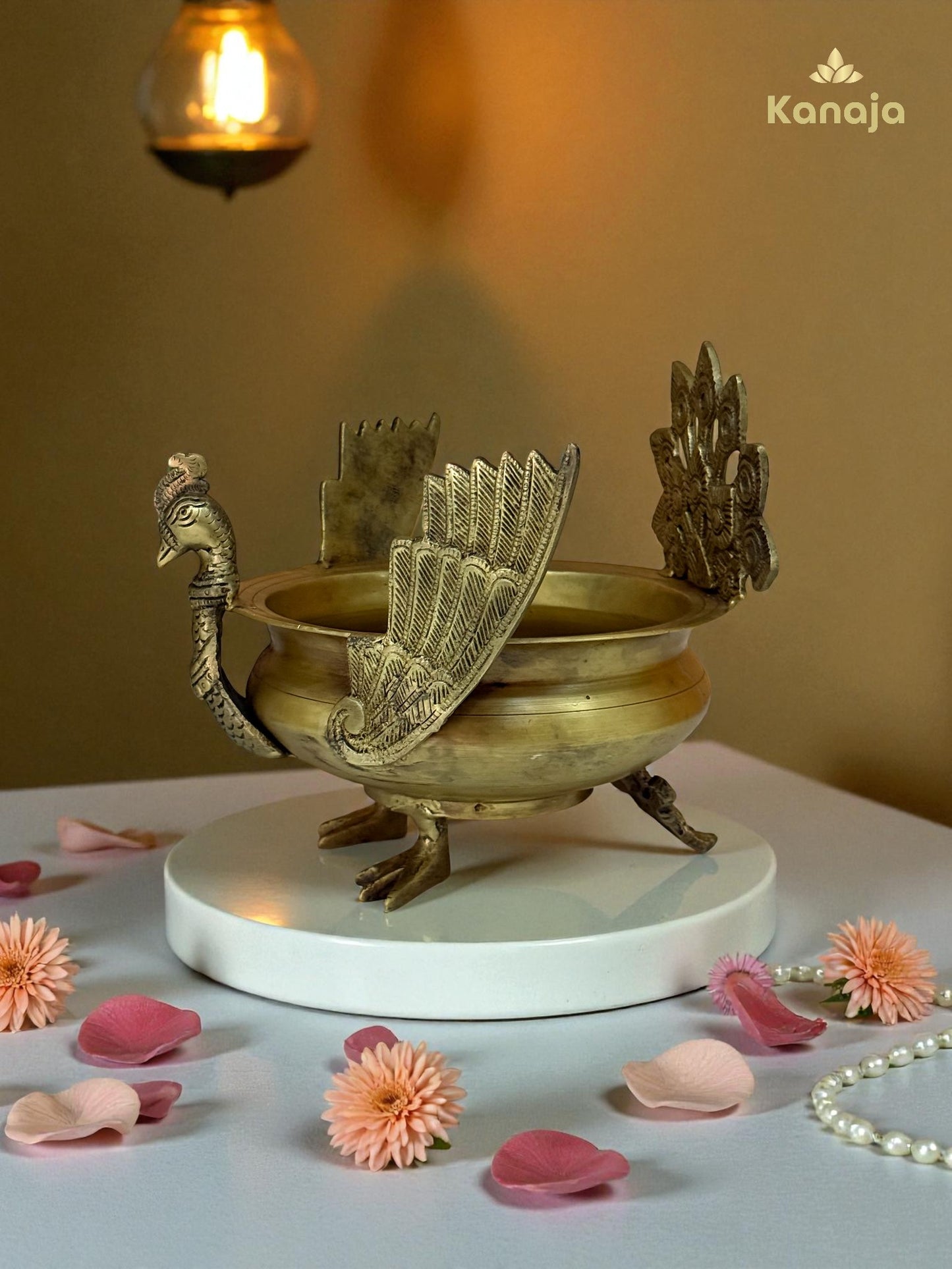 Elegant Golden Peacock Pedestal Bowl - A Symbol of Beauty and Grace
