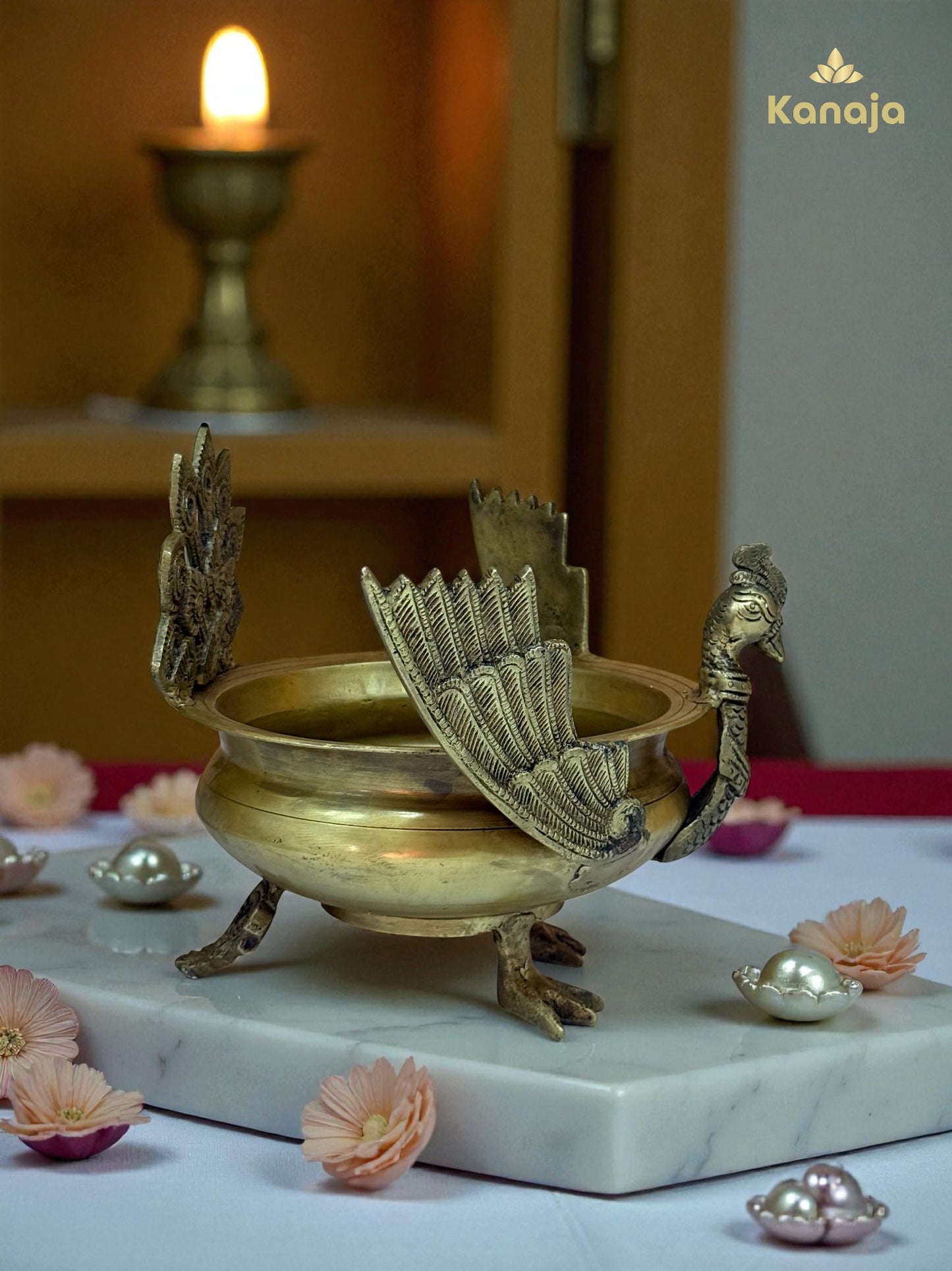 Elegant Golden Peacock Pedestal Bowl - A Symbol of Beauty and Grace