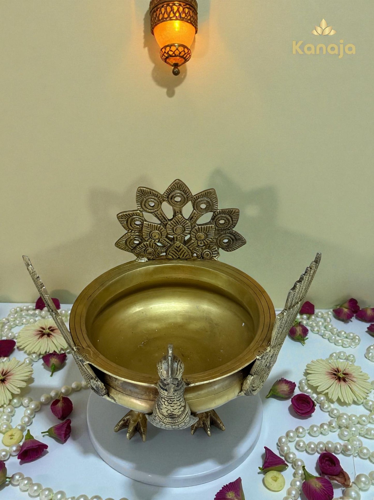 Elegant Golden Peacock Pedestal Bowl - A Symbol of Beauty and Grace