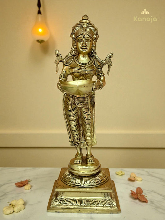 Elegant Golden Diya Lady Statue - A Beacon of Light and Grace