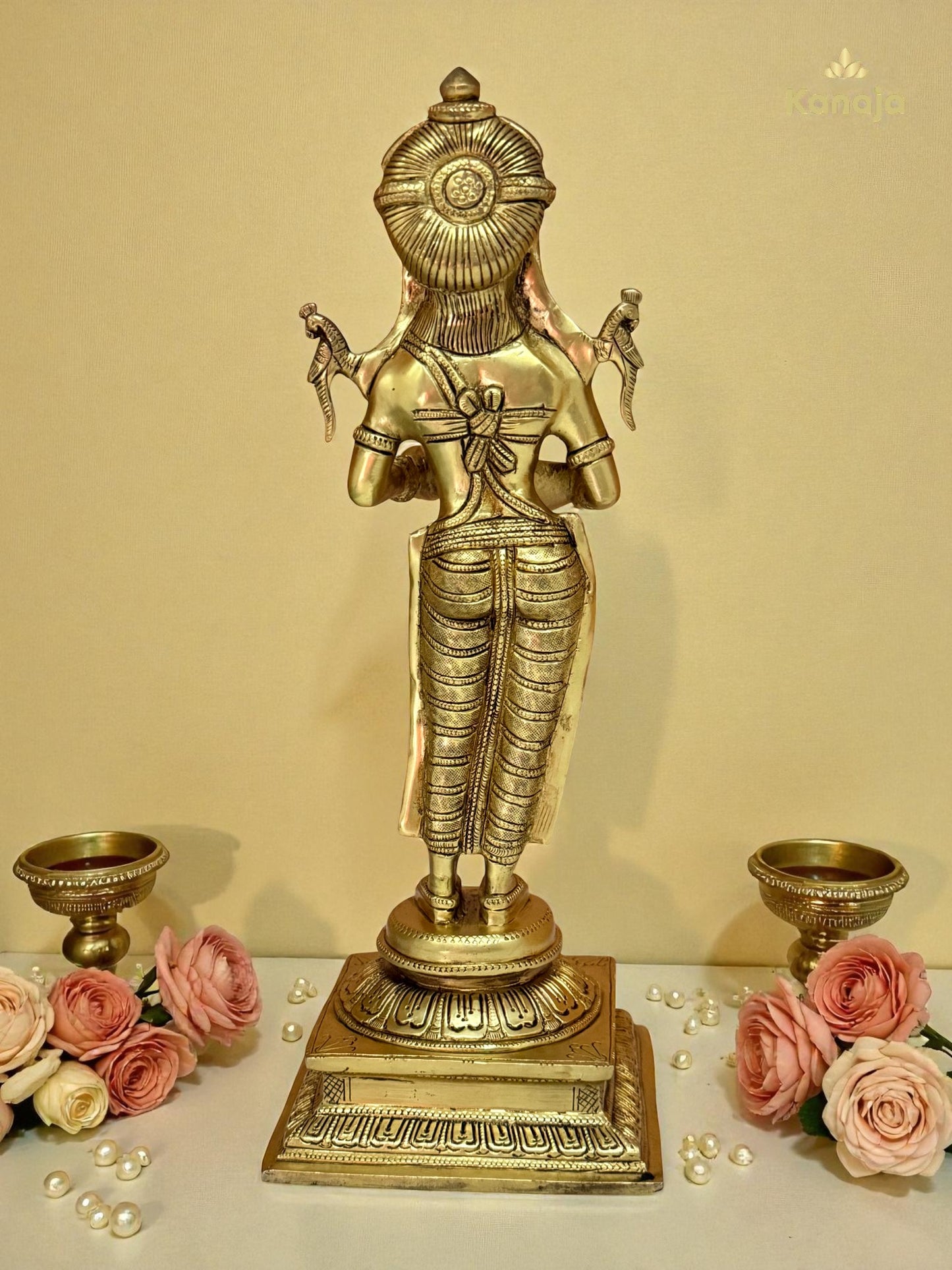 Elegant Golden Diya Lady Statue - A Beacon of Light and Grace