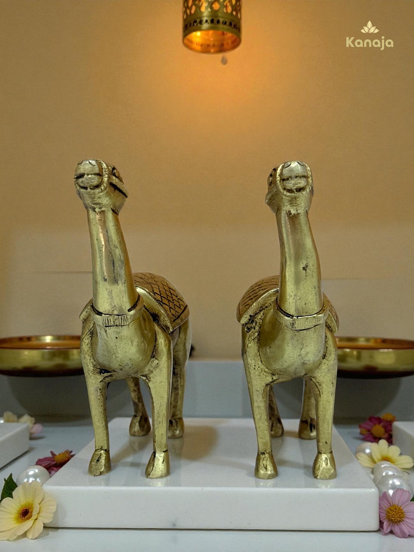 Pair of Golden Camel Figurines - Symbols of Resilience and Endurance