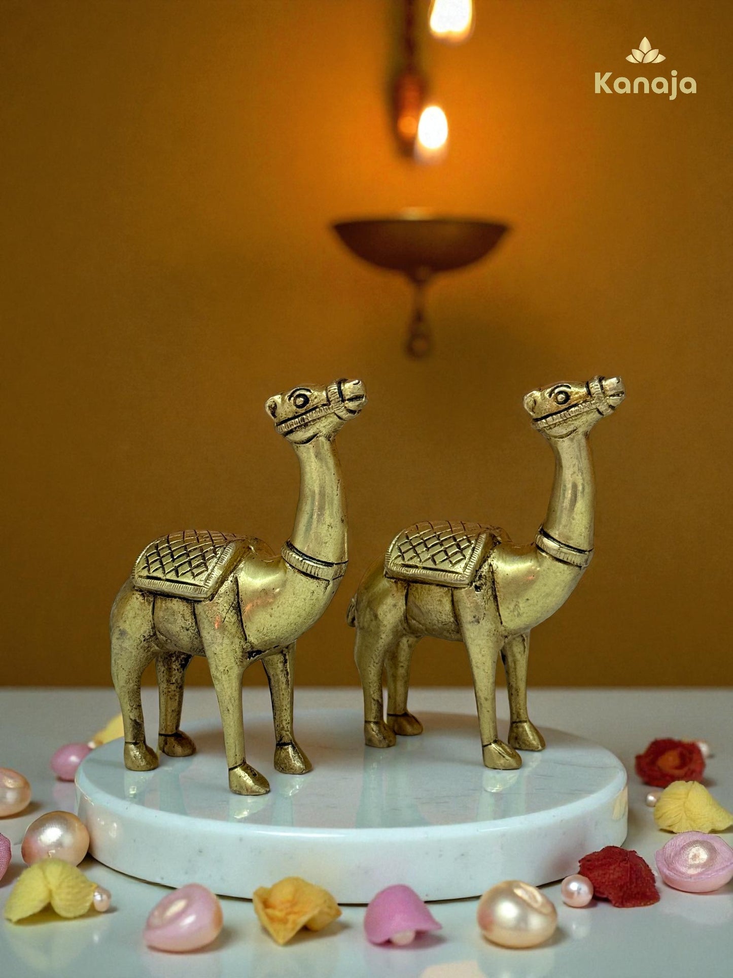 Pair of Golden Camel Figurines - Symbols of Resilience and Endurance