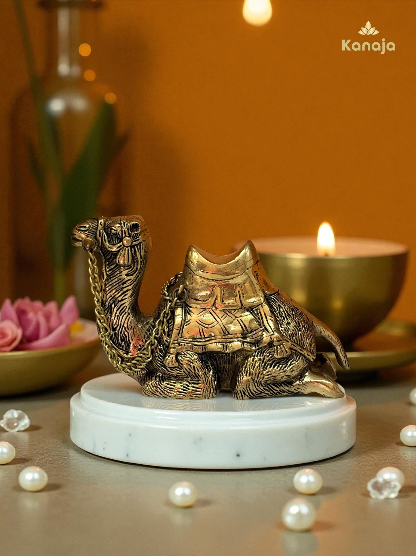 Elegant Golden Sitting Camel with Chain – A Symbol of Resilience and Exotic Charm