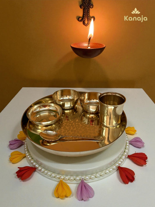 Brass Pooja Thali Set with Tree of Life Engraving