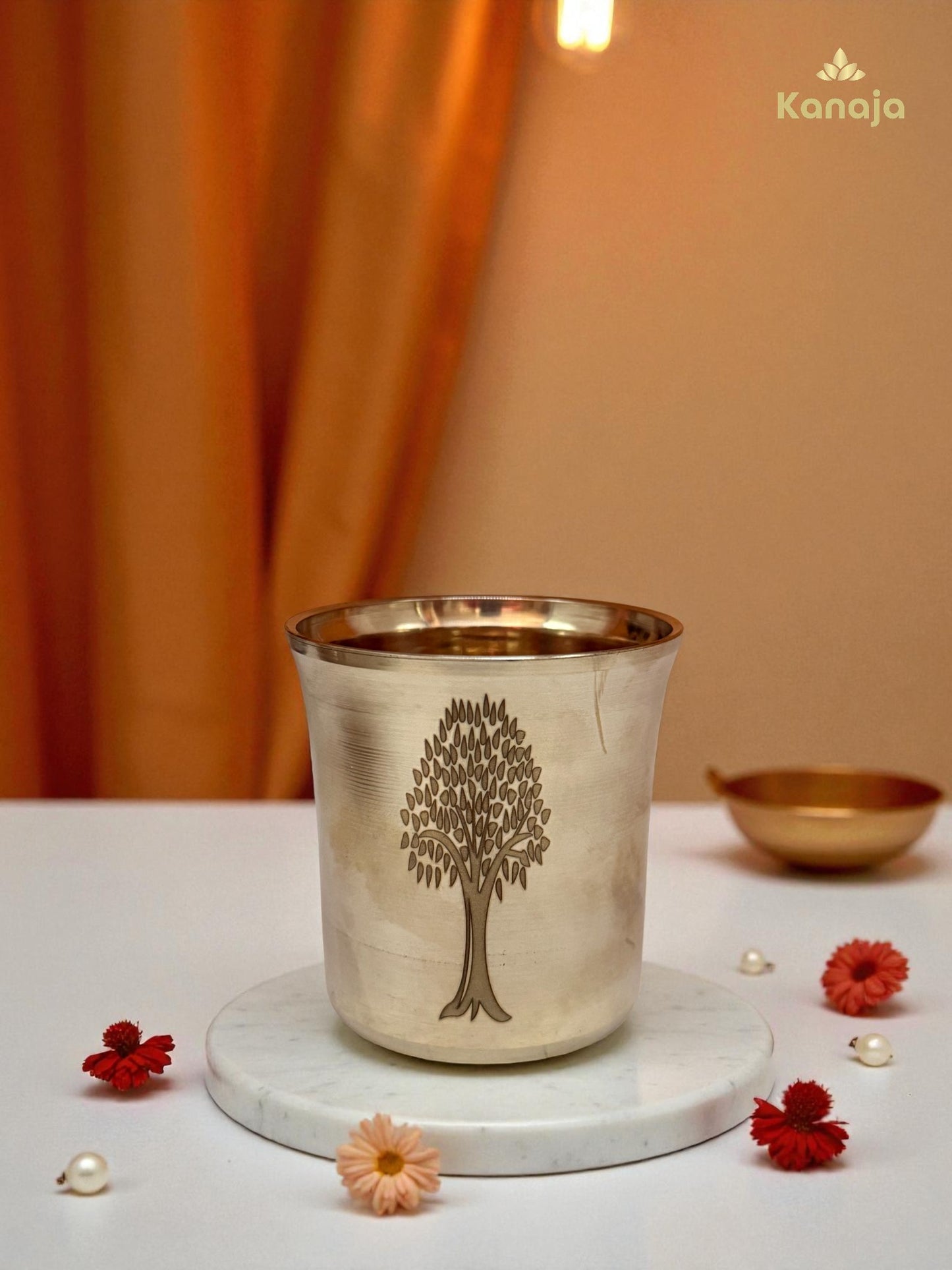 Brass Pooja Thali Set with Tree of Life Engraving