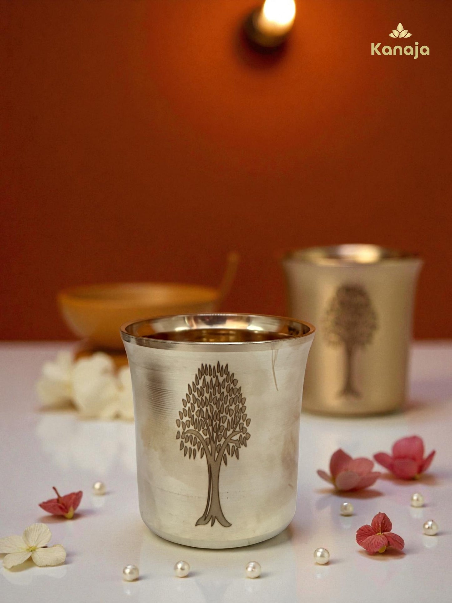 Brass Pooja Thali Set with Tree of Life Engraving