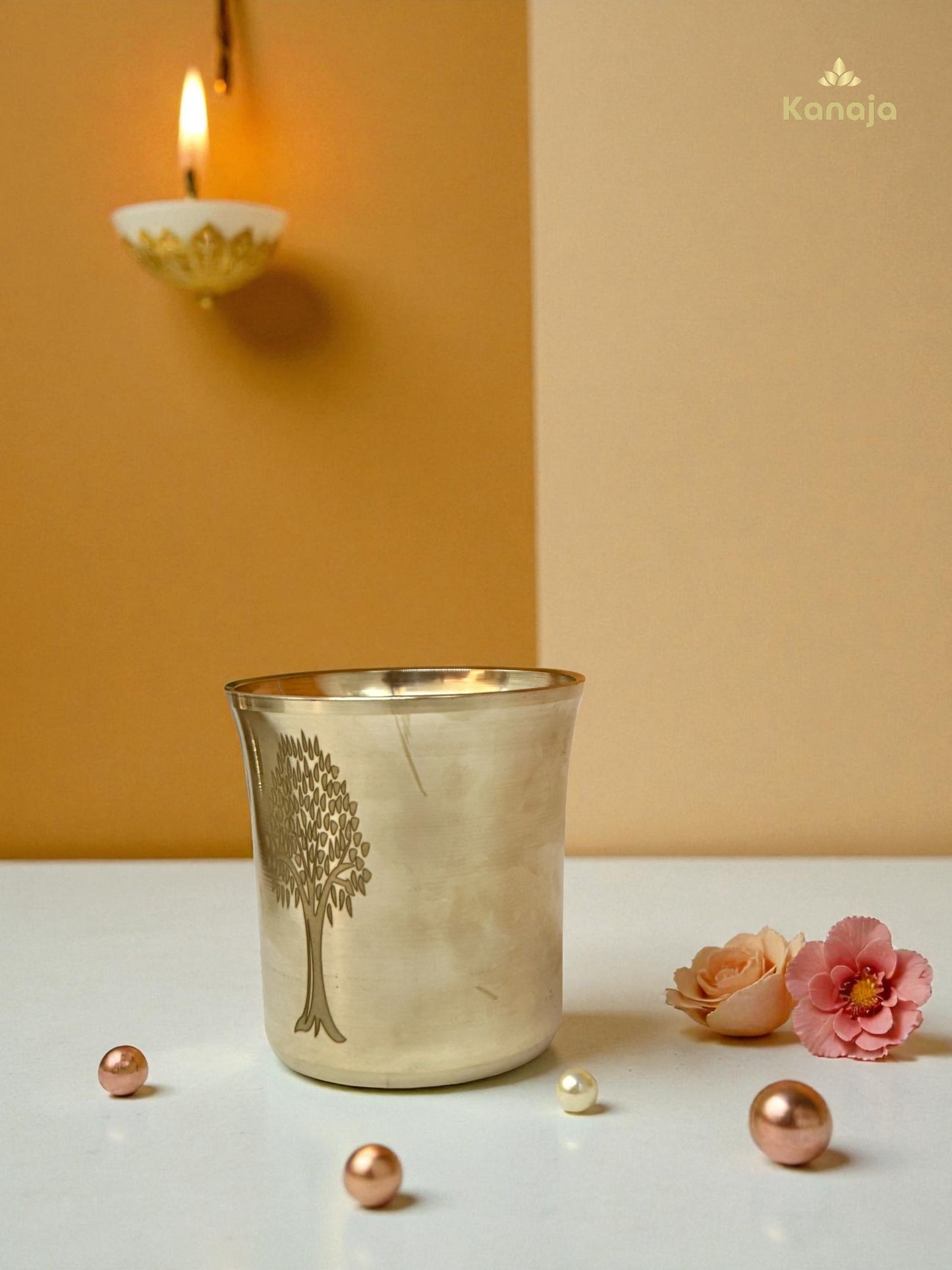 Brass Pooja Thali Set with Tree of Life Engraving
