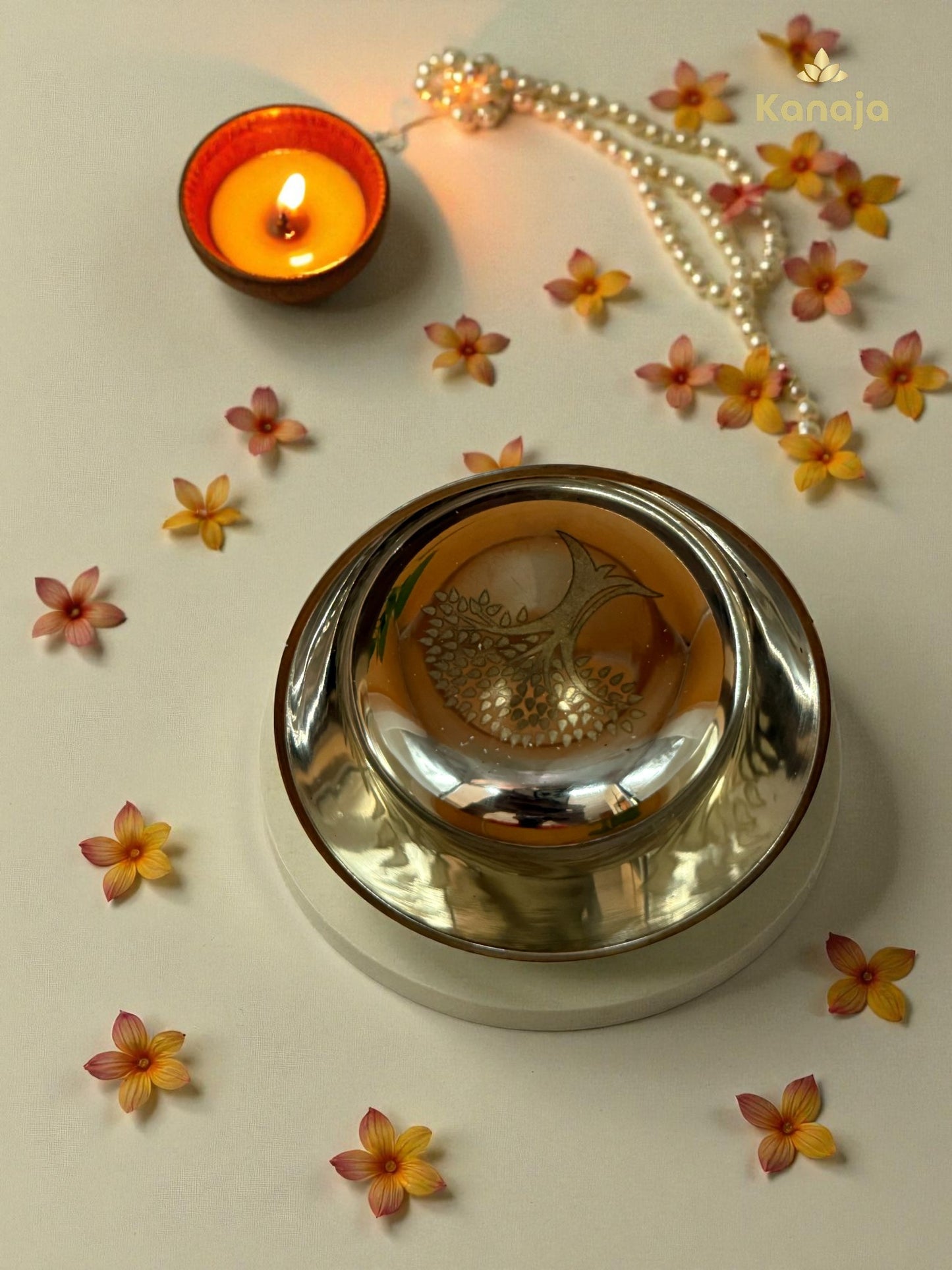 Brass Pooja Thali Set with Tree of Life Engraving