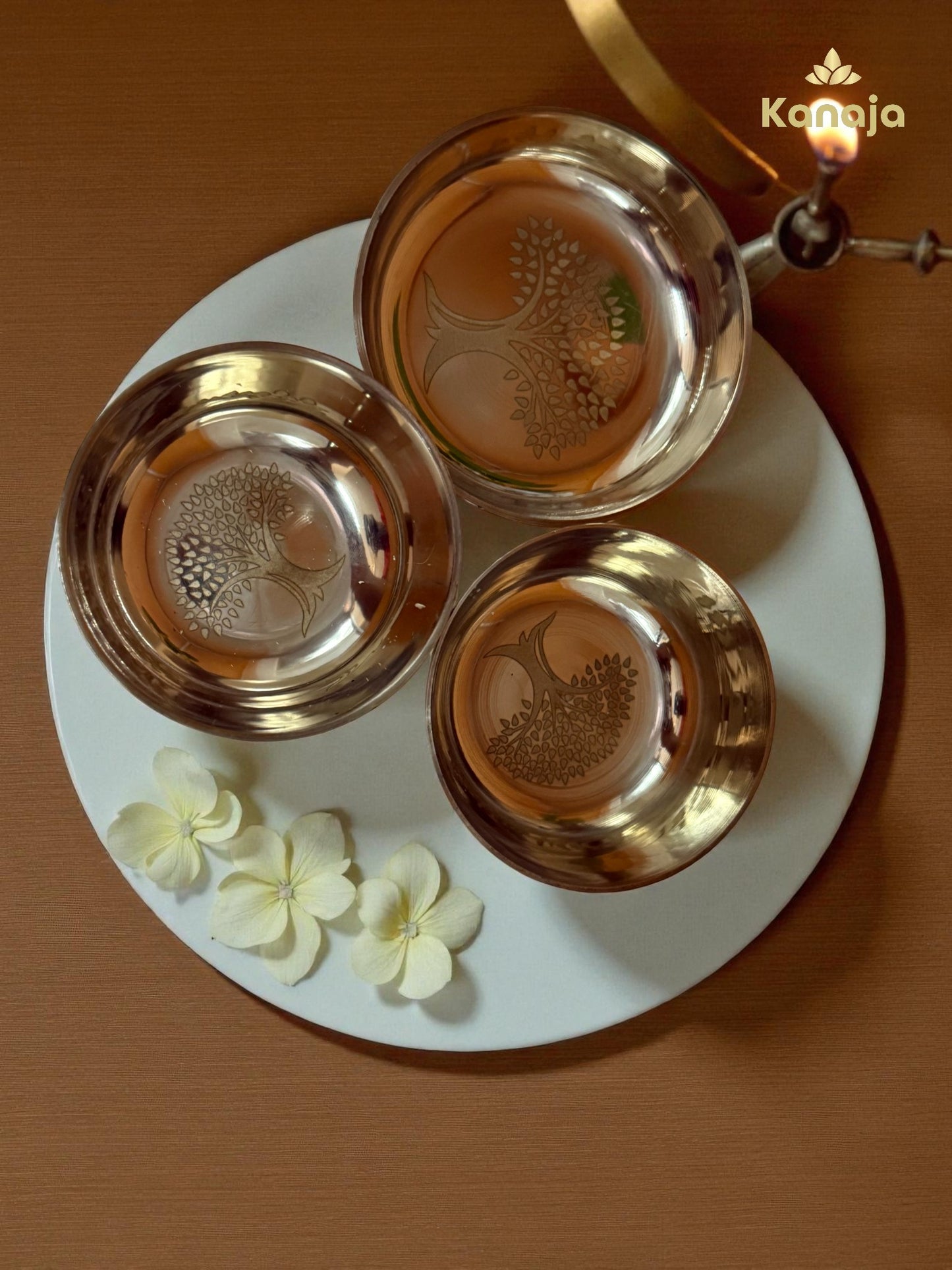 Brass Pooja Thali Set with Tree of Life Engraving