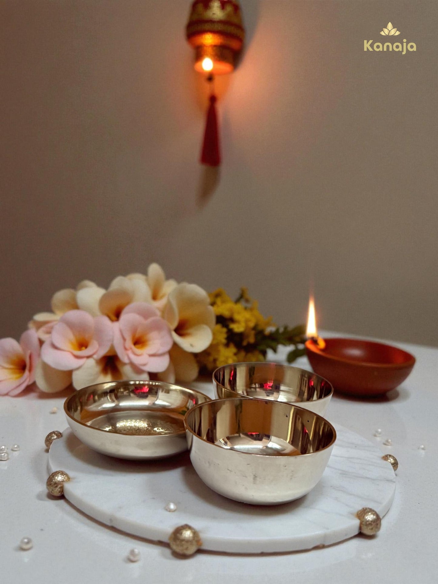 Brass Pooja Thali Set with Tree of Life Engraving