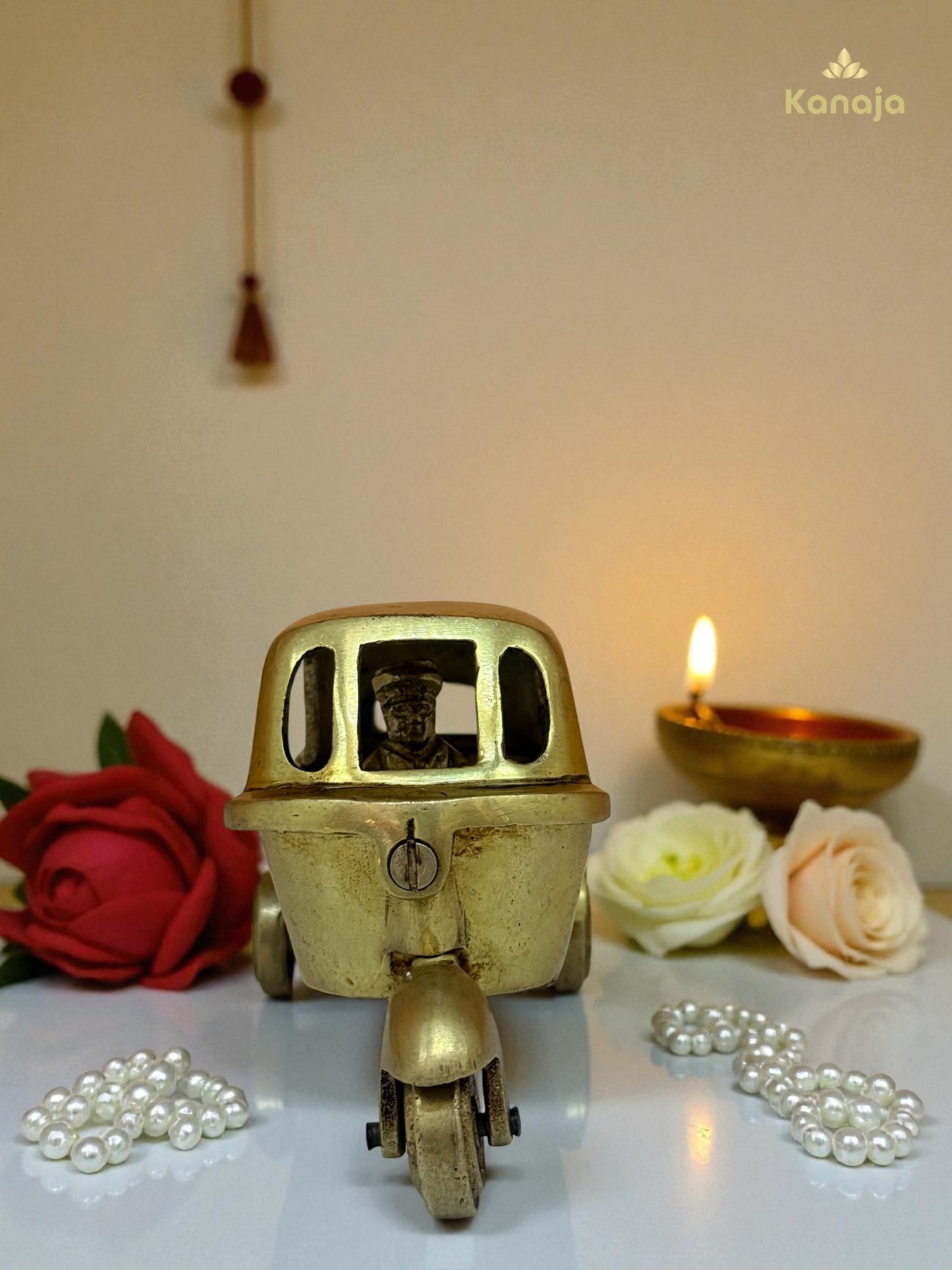 Miniature Brass Auto Rickshaw Showpiece with Driver